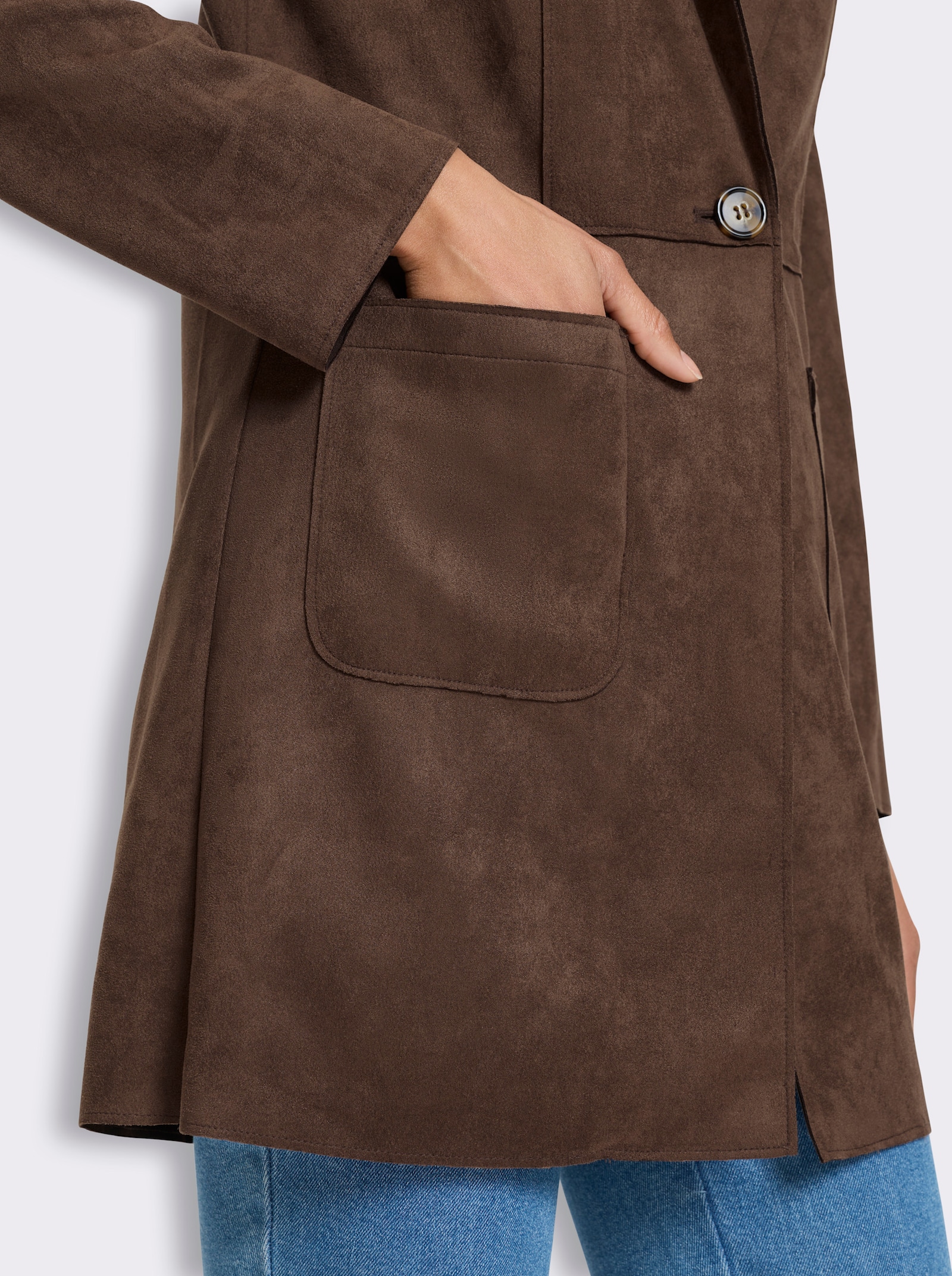 Longblazer aus Veloursleder-Imitat - schoko