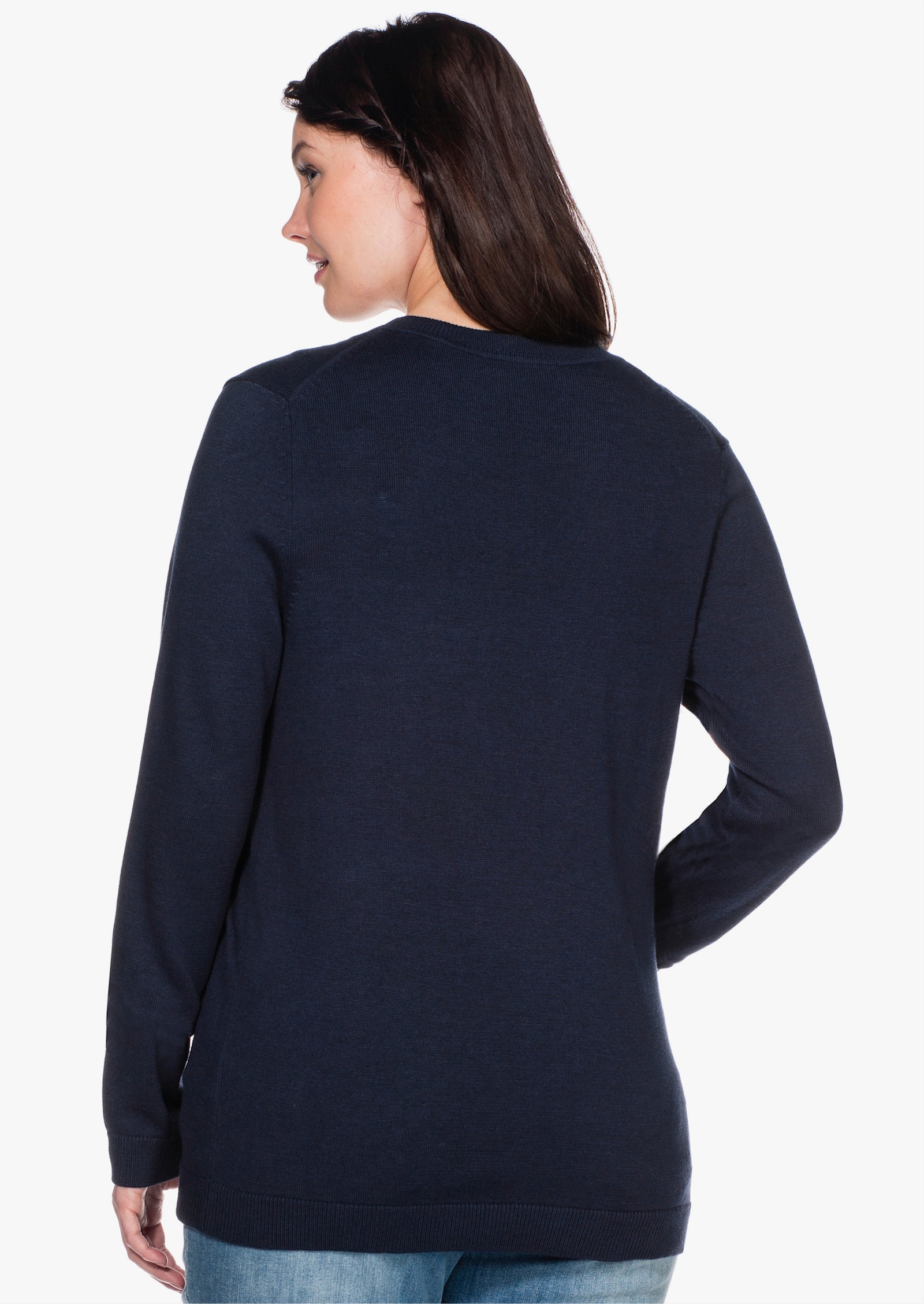 sheego Feinstrickpullover mit V-Ausschnitt - marine