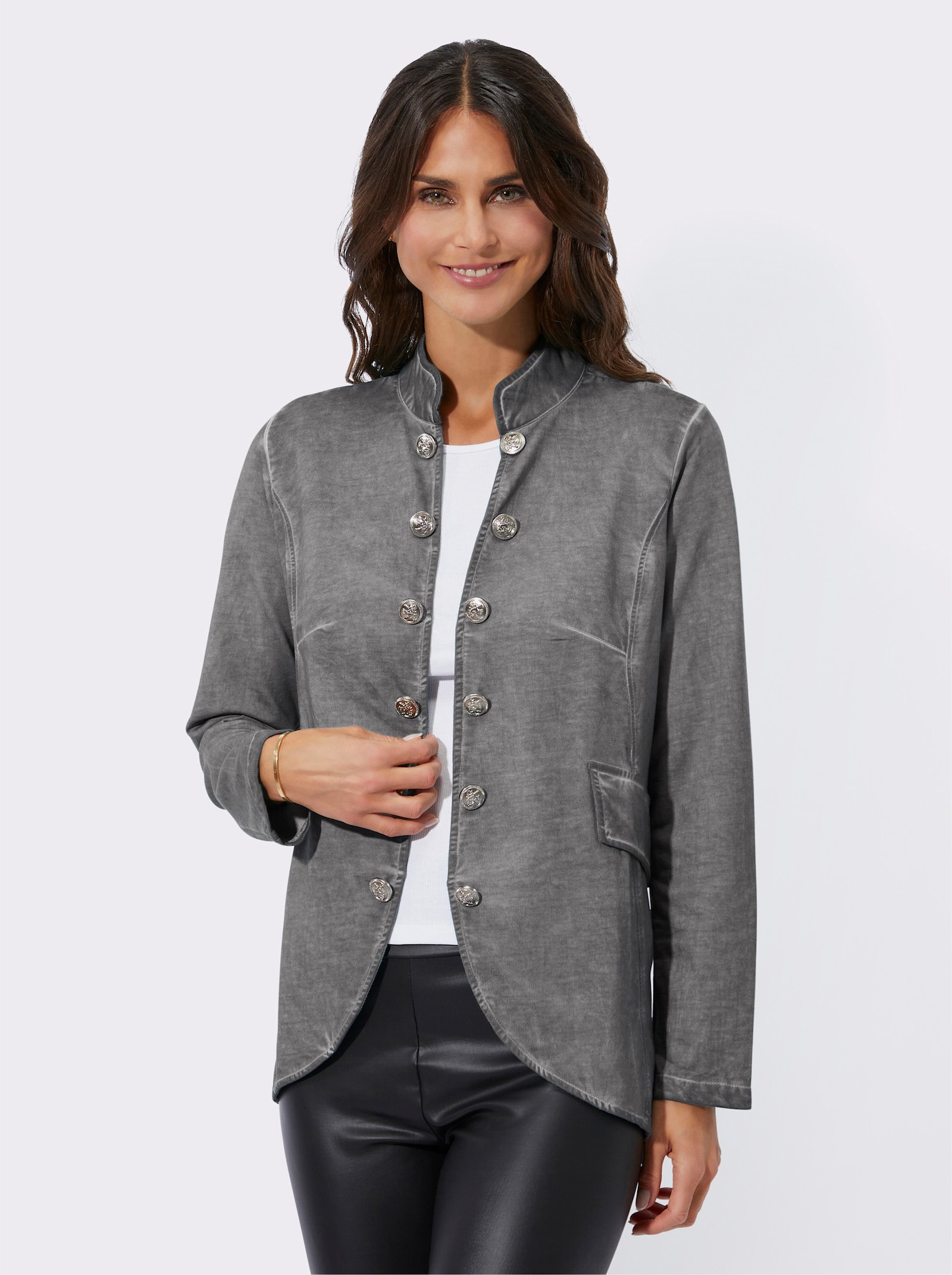 Sweatjack in oil-dyed-look - grijs