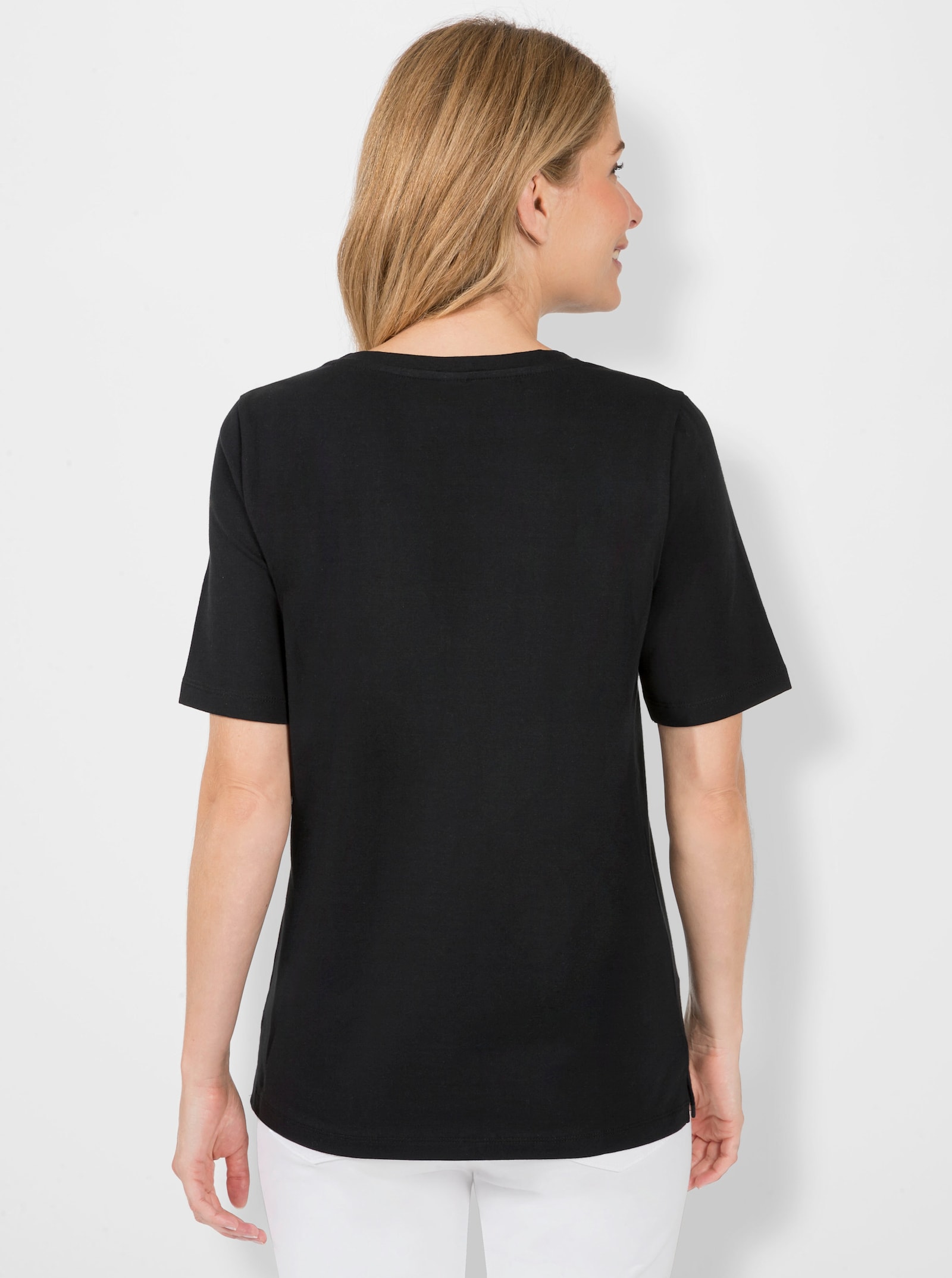 Shirt met korte mouwen en paillettenversiering - zwart