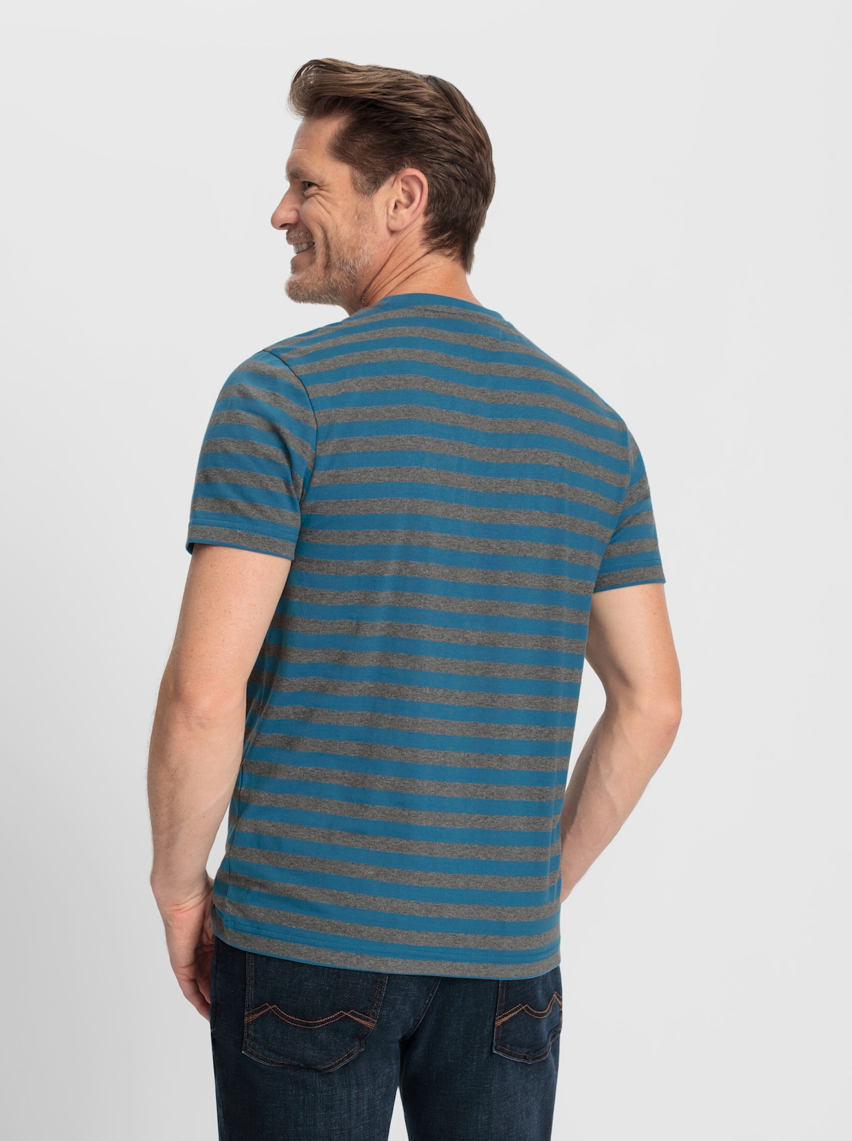 Catamaran T-shirt - topaas-antraciet-gestreept