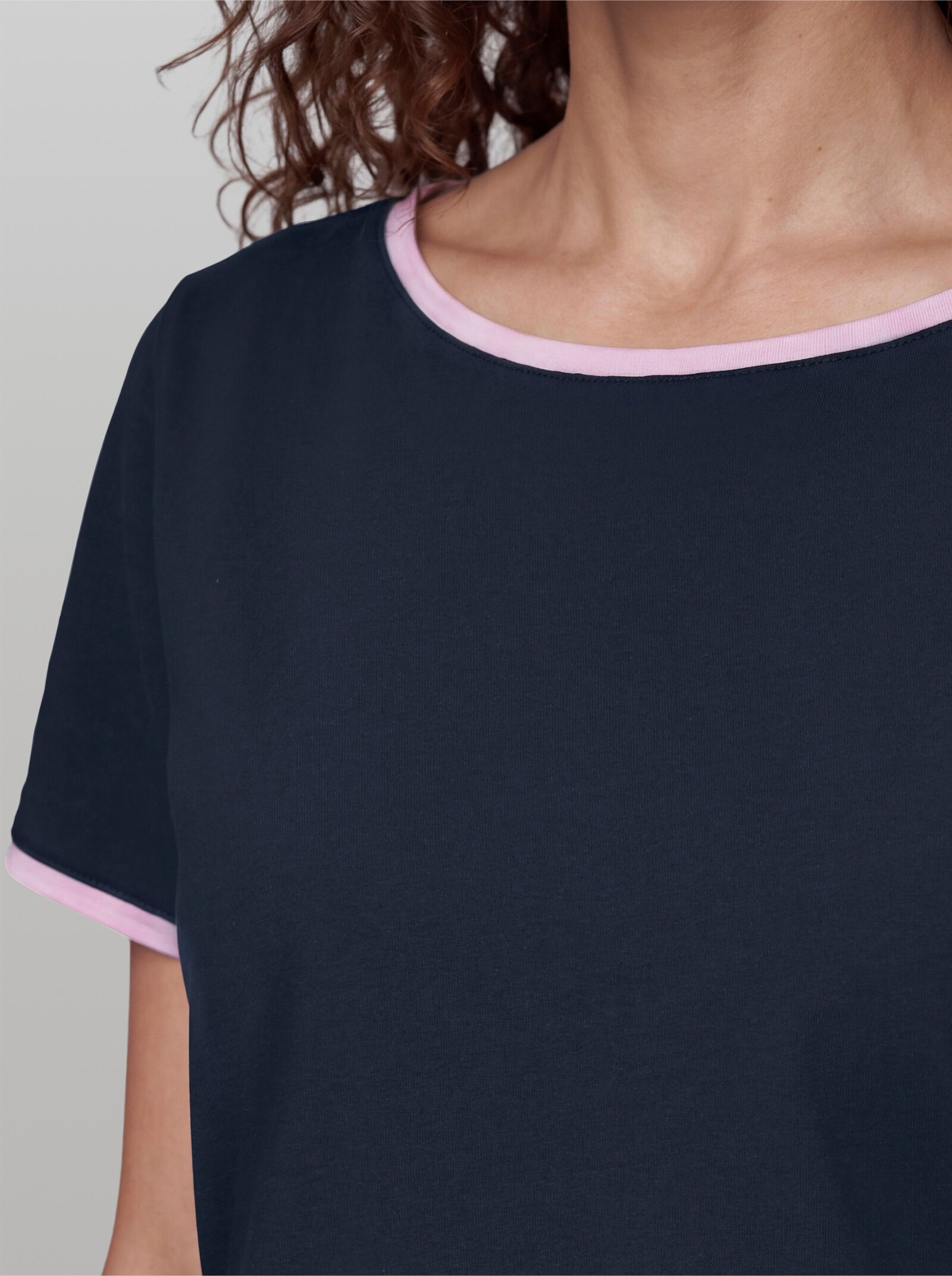 heine Kurzarmshirt mit Rollkanten - marine-rosé