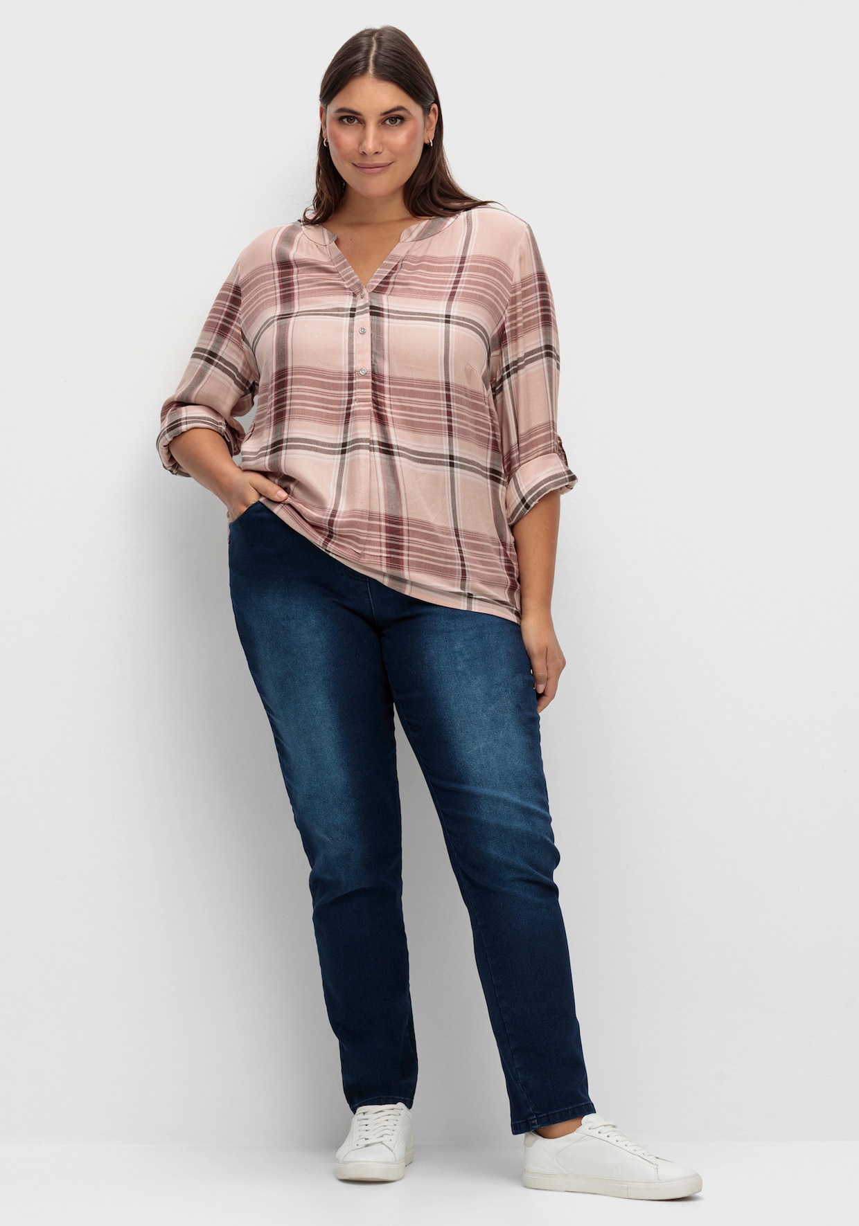 Schlupfjeans mit geripptem Strick-Dehnbund - dark blue