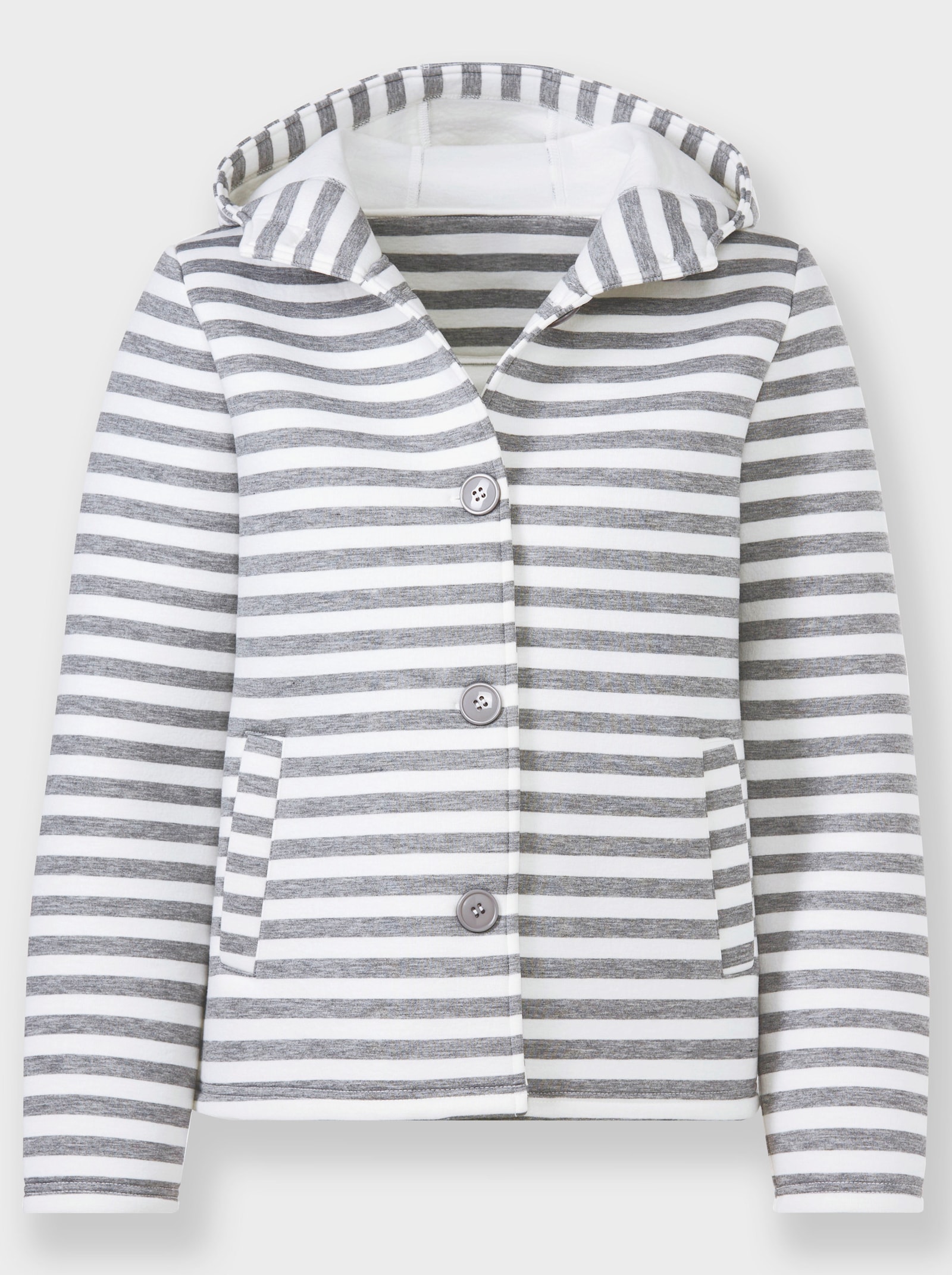 heine Sweatjack in neopreenlook - steengrijs/ecru gestreept