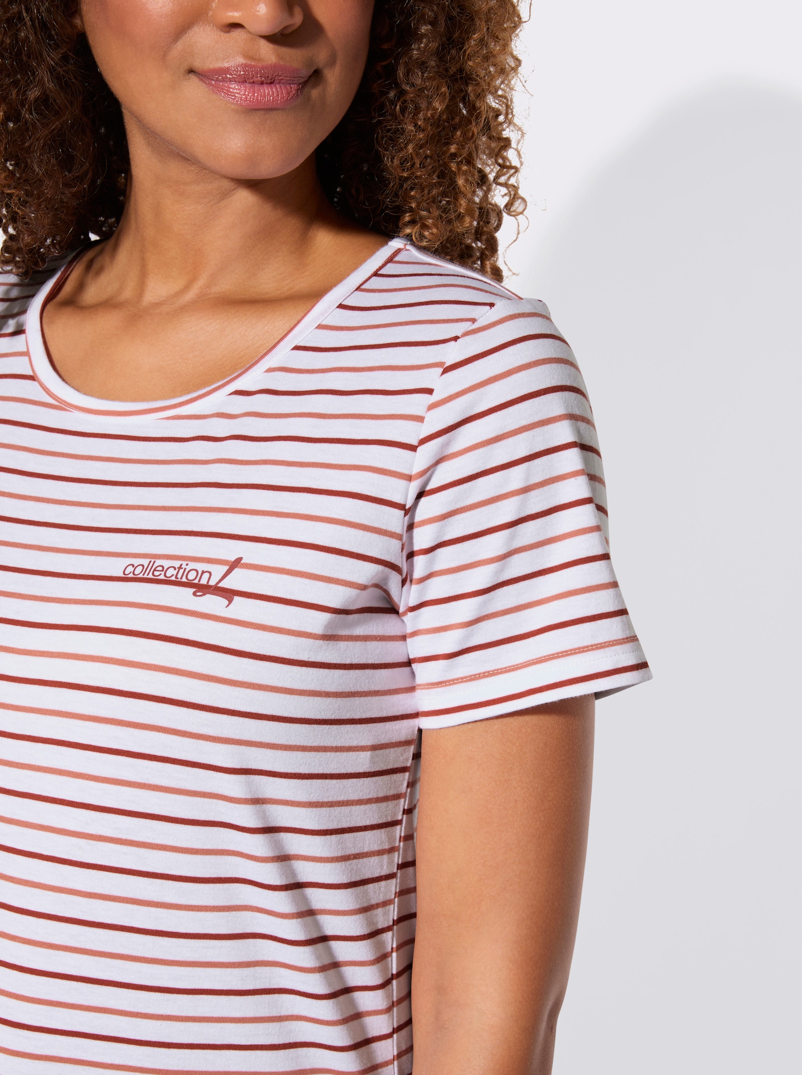 Kurzarmshirt im Streifenmuster - papaya-weiß-geringelt