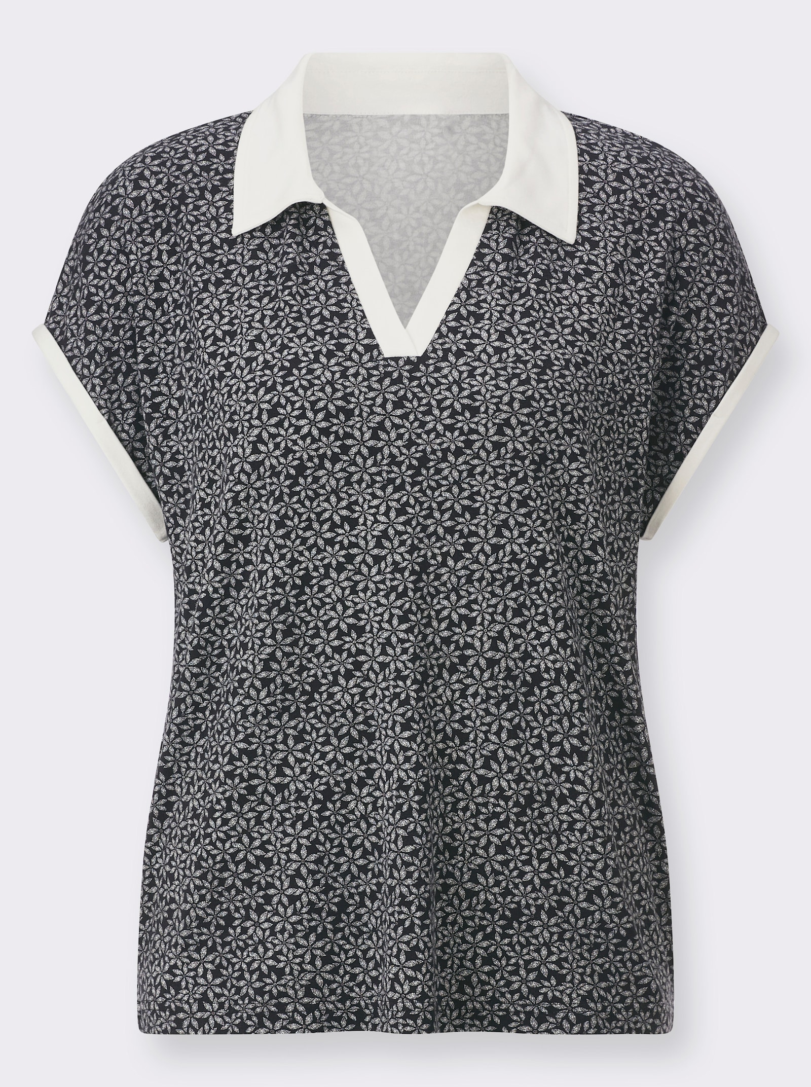 Poloshirt met bloemenprint - zwart/wit geprint