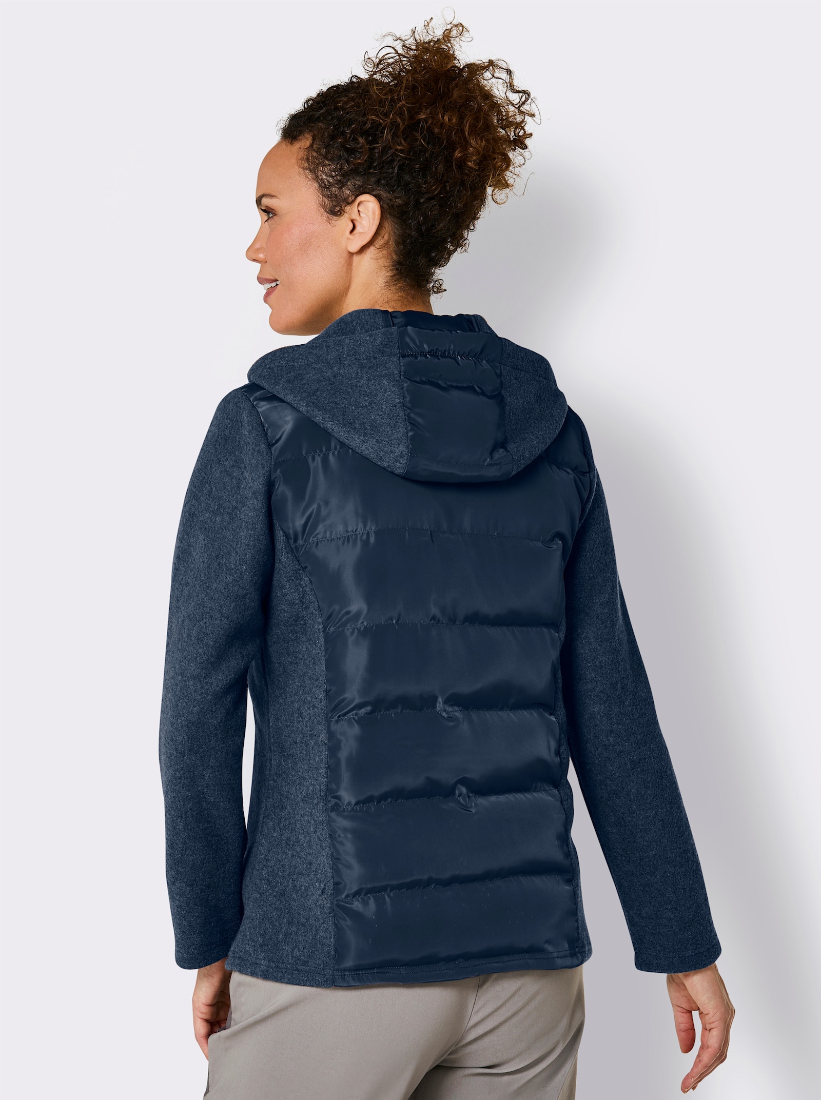 Walkjacke mit Reißverschluss-Nahttaschen - dunkelblau-meliert