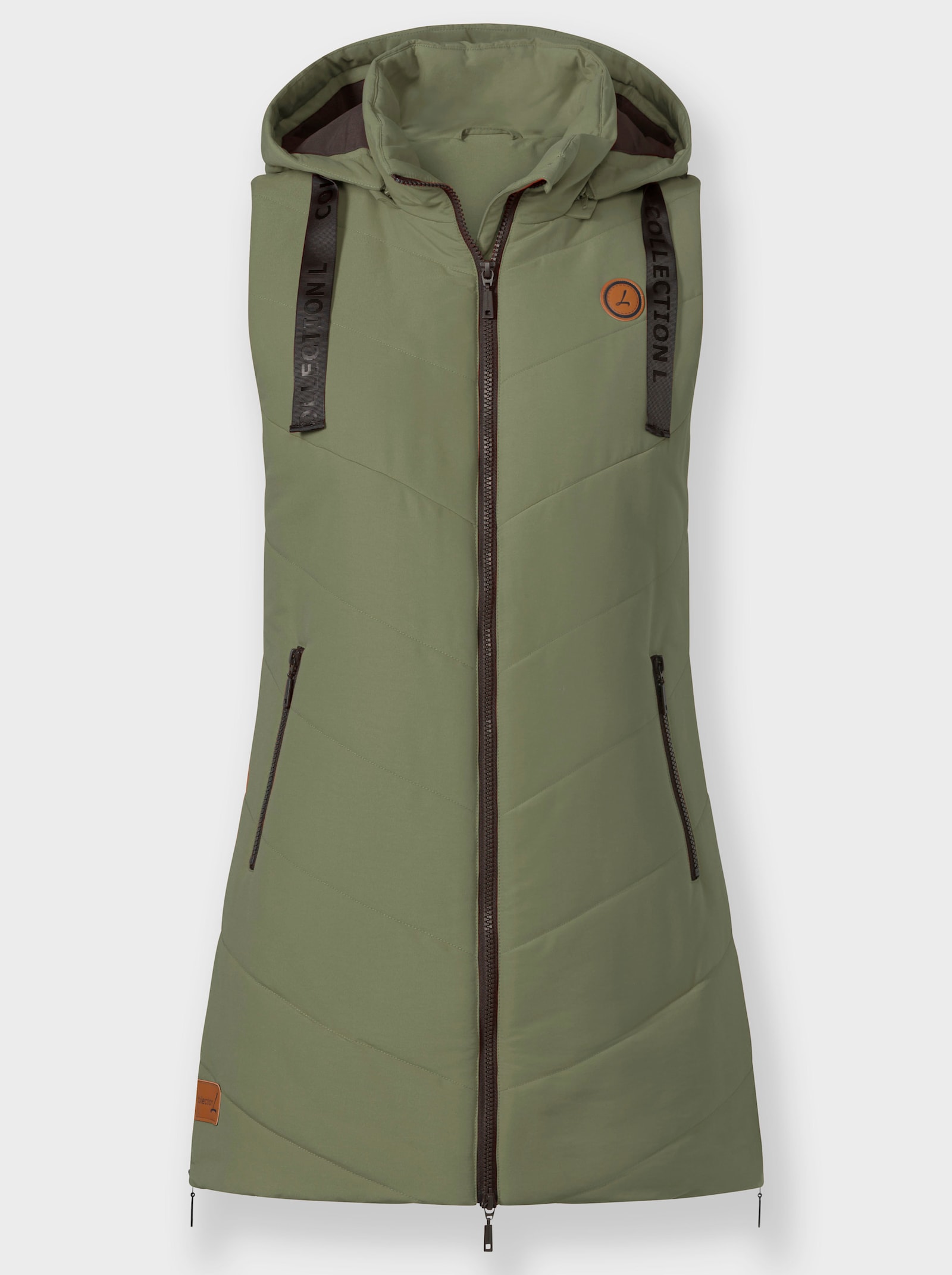 Longweste mit V-Steppung - khaki