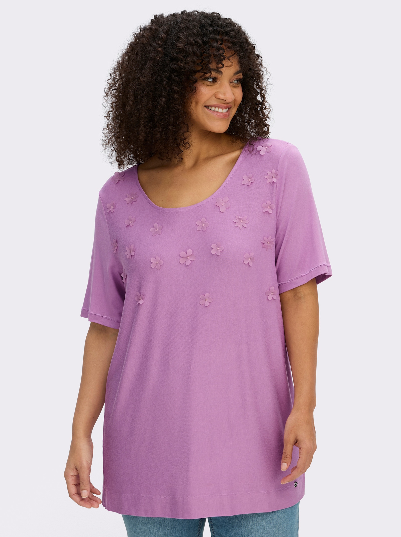 sheego Shirt mit 3D-Blütenapplikationen - orchidee