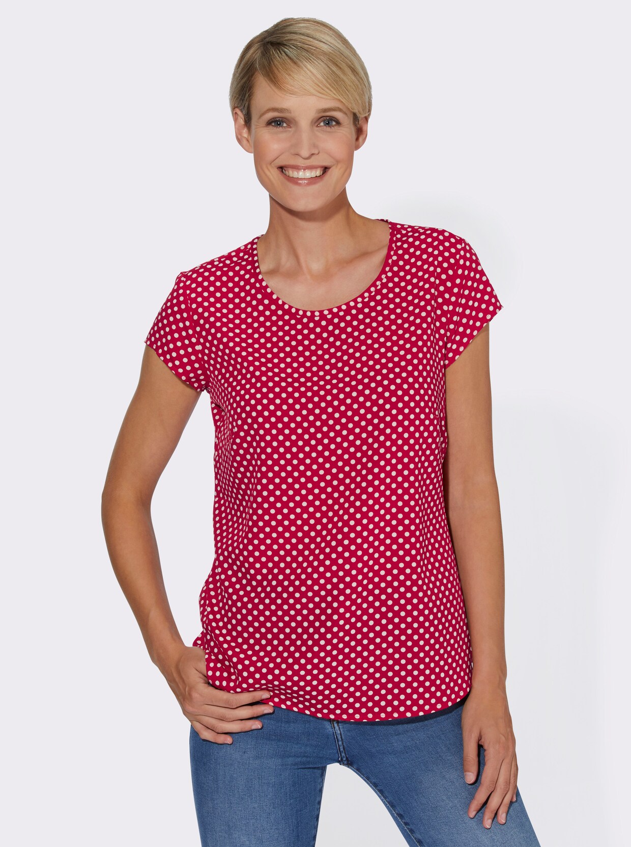 Blouse met korte mouwen - rood gestippeld