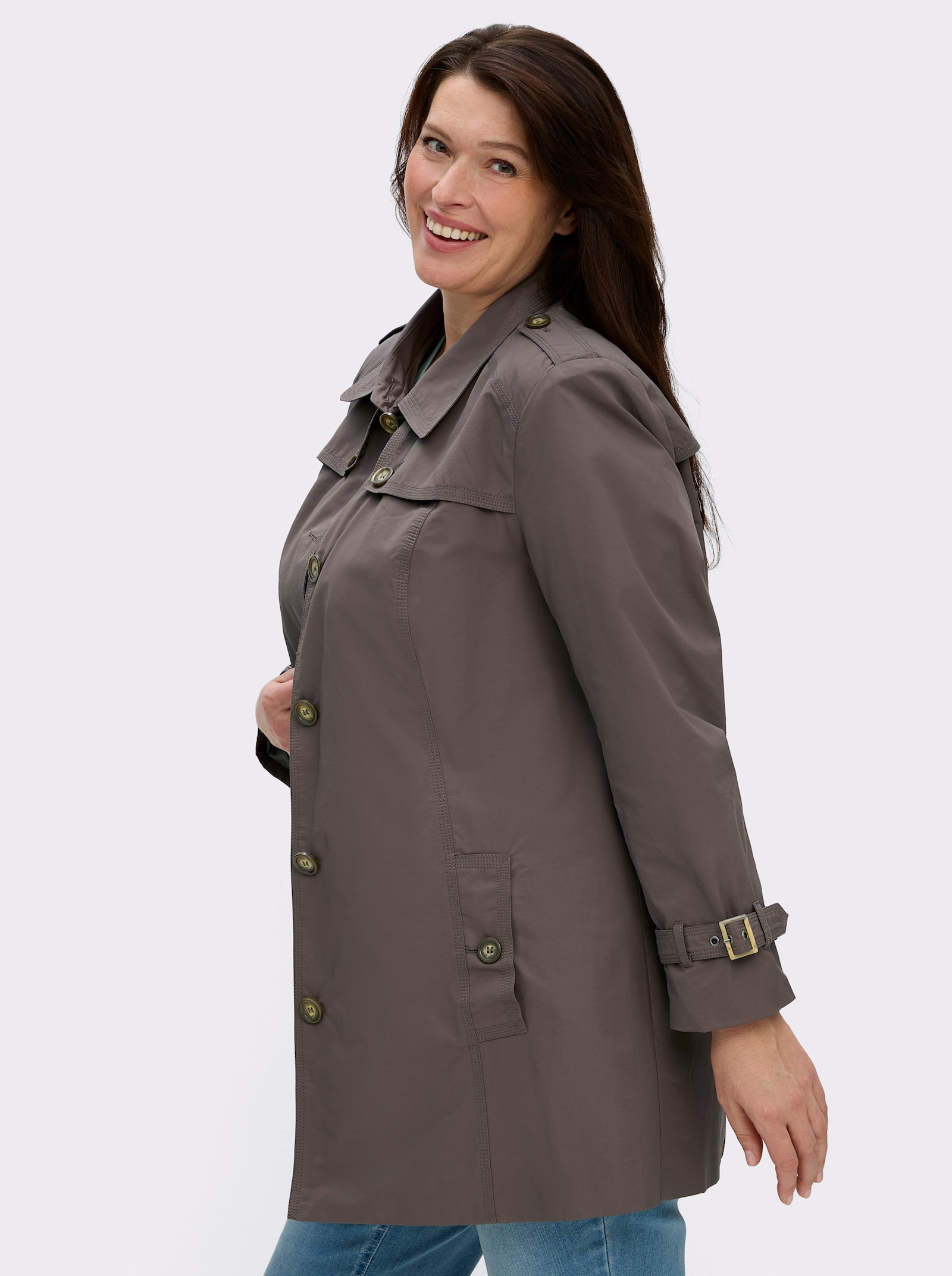 Kurzmantel in Trenchcoat-Optik - taupe