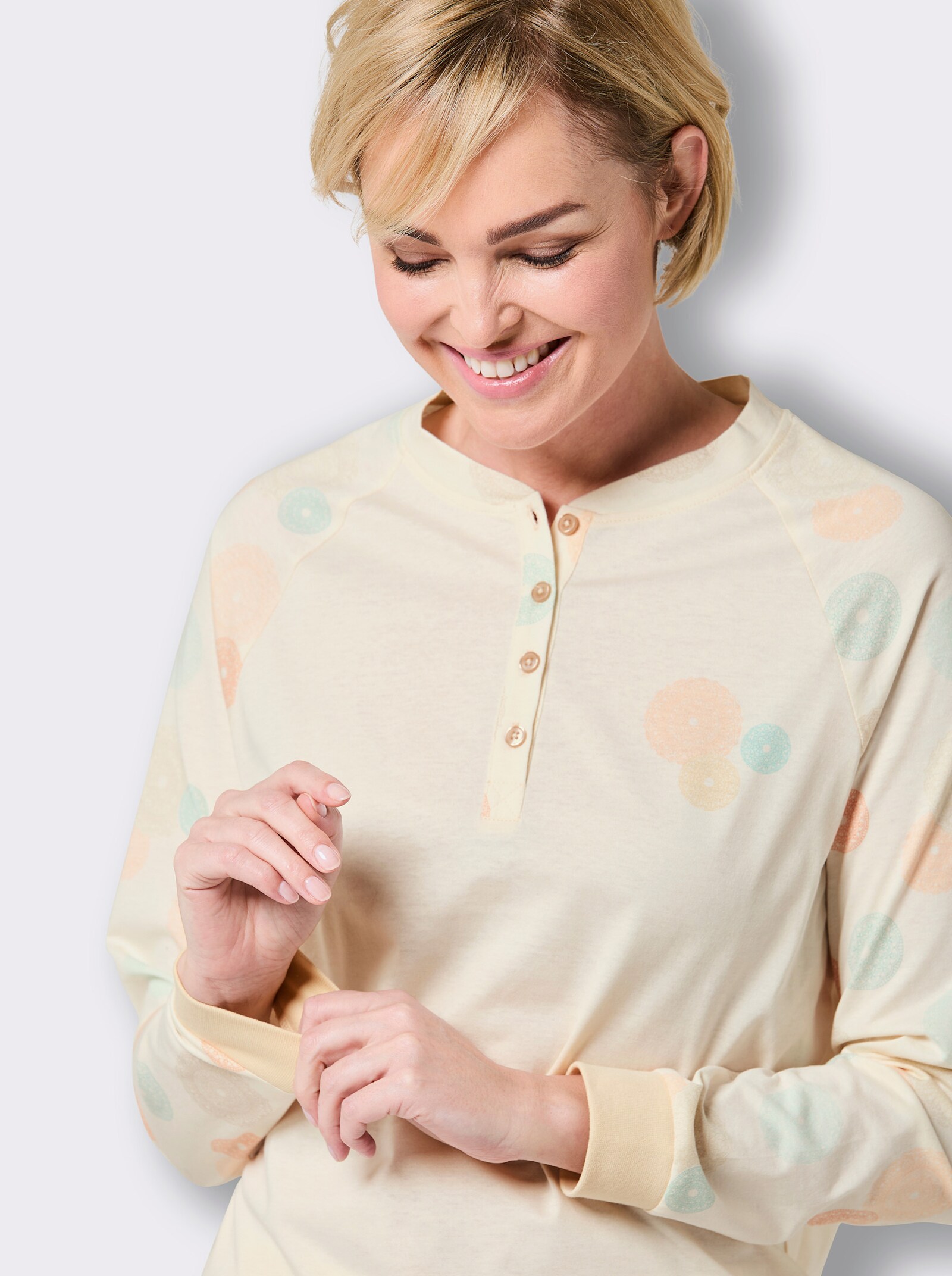 wäschepur Schlafanzug mit platziertem Druck - champagner-sand-bedruckt