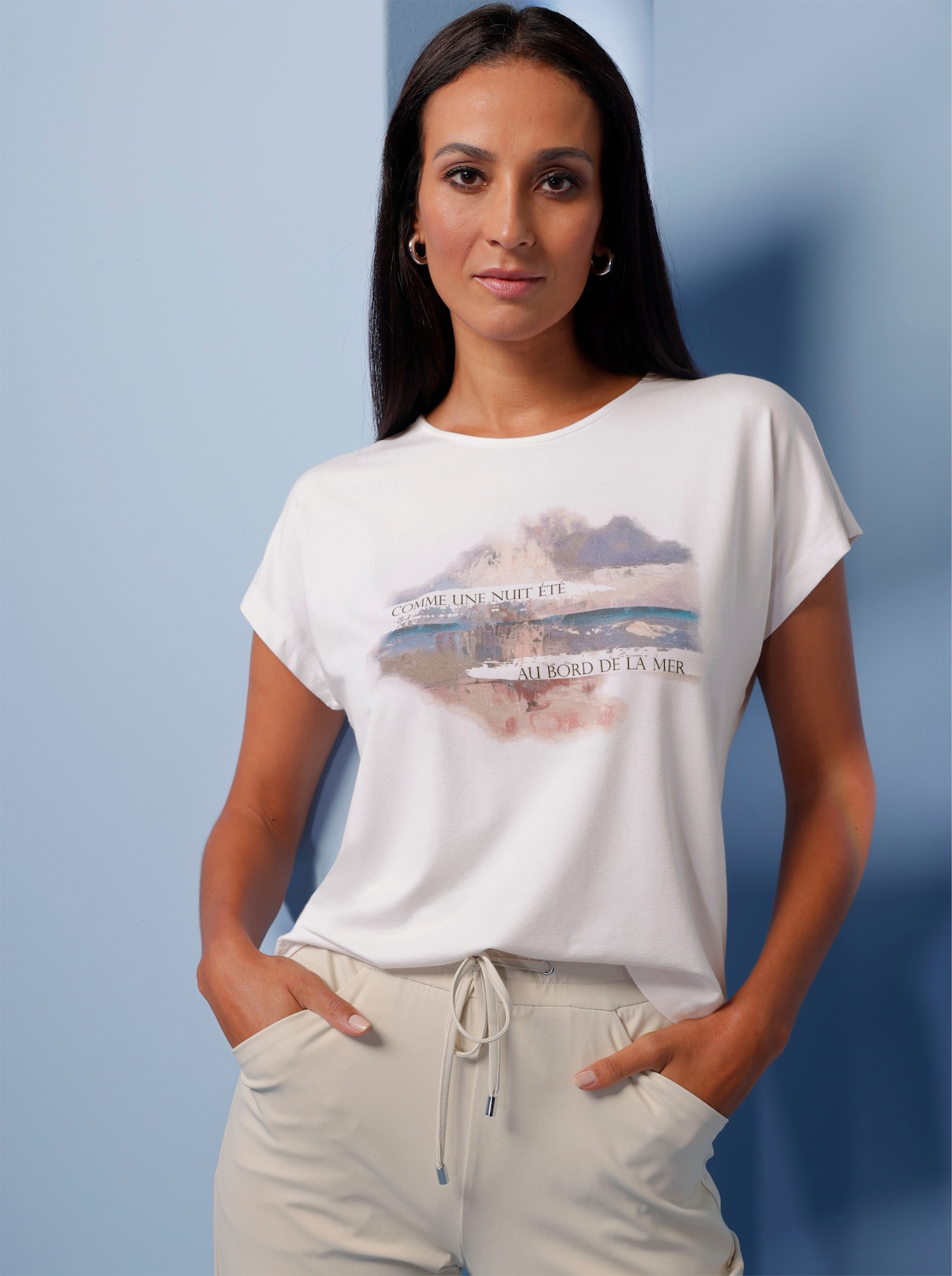 heine Kurzarmshirt - weiß-rauchblau