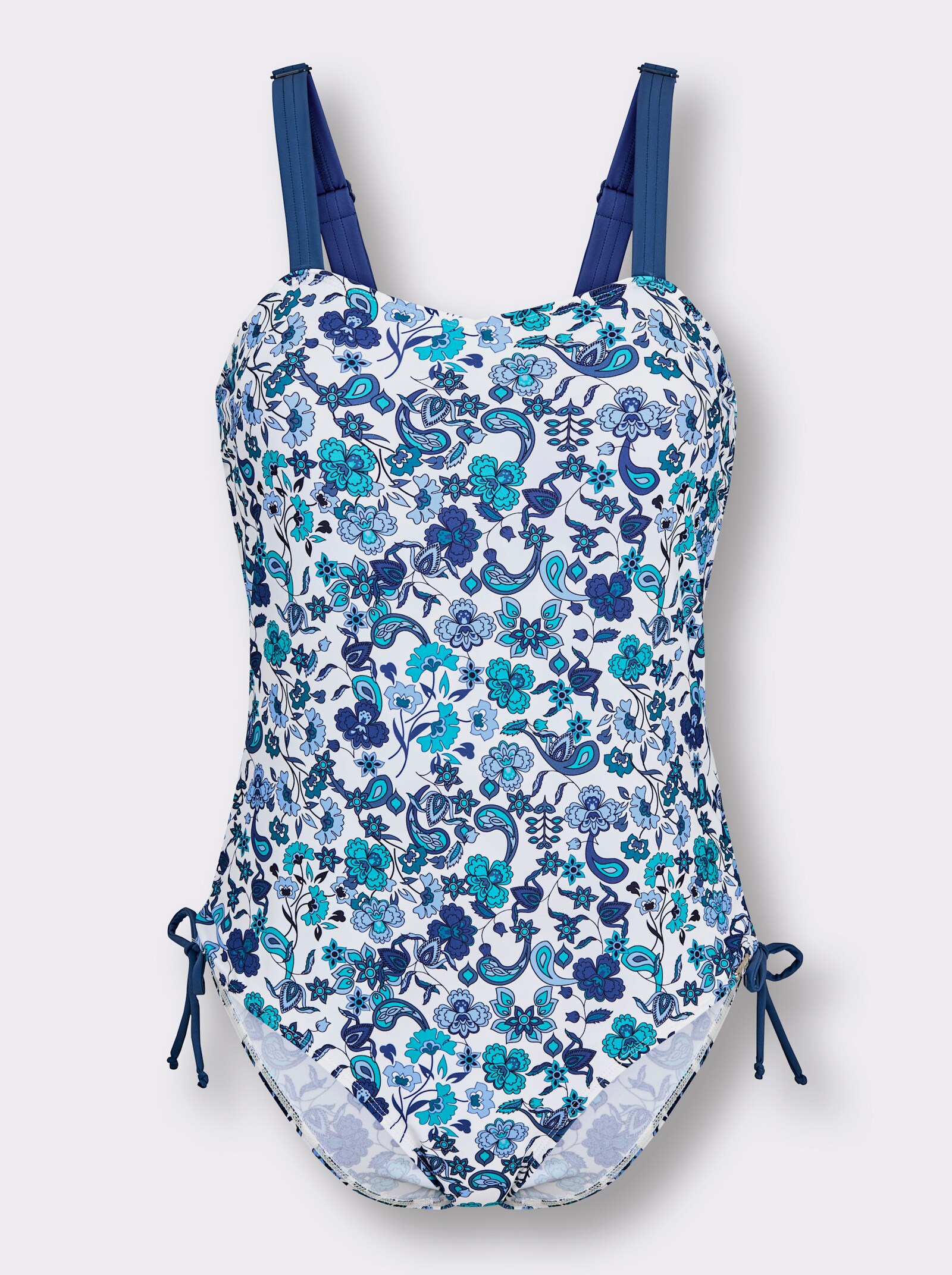 feel good Badeanzug mit Bindebändern am Beinausschnitt - jeansblau-topas-bedruckt