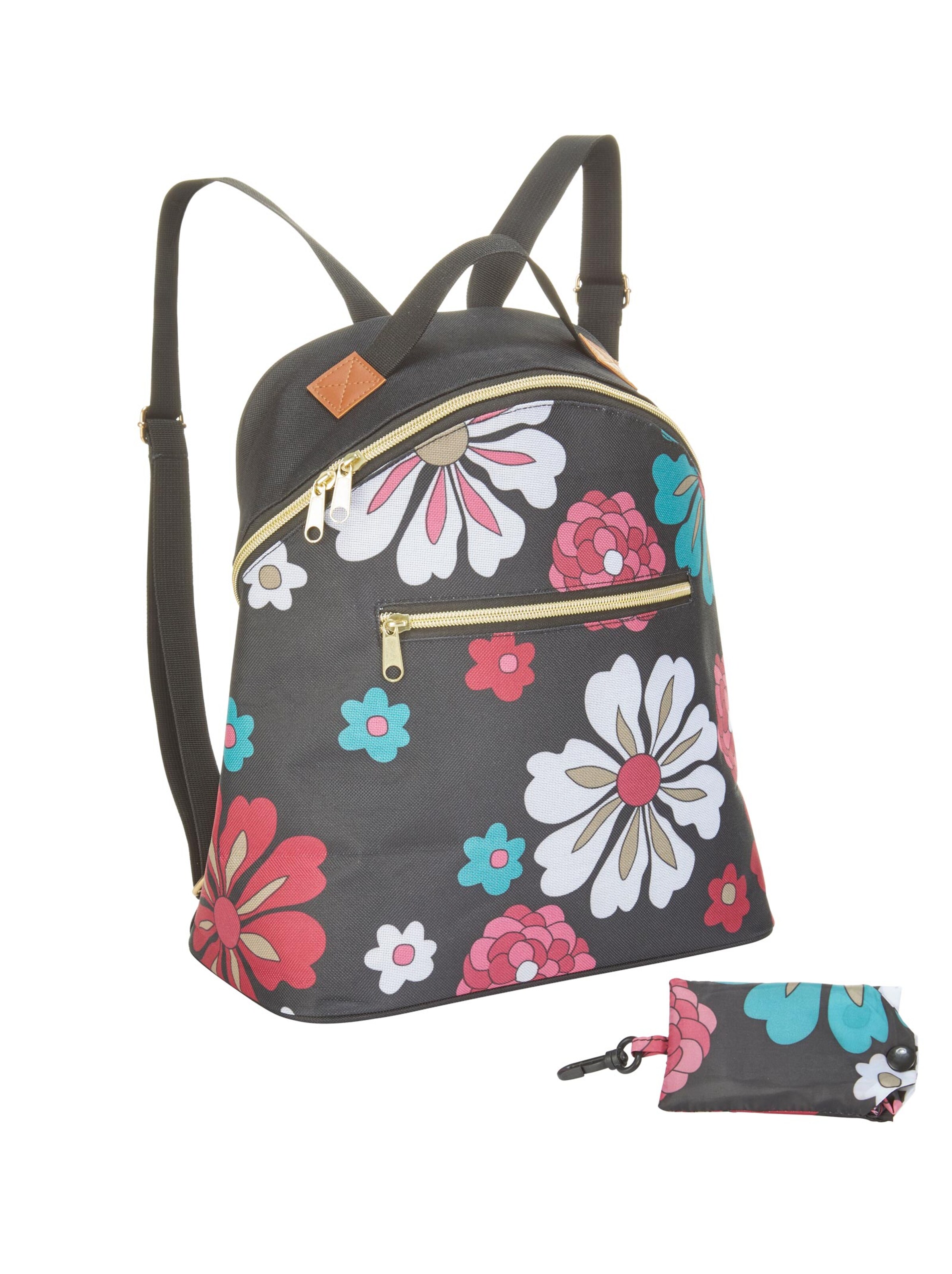 Rucksack mit Shopper - schwarz-geblümt