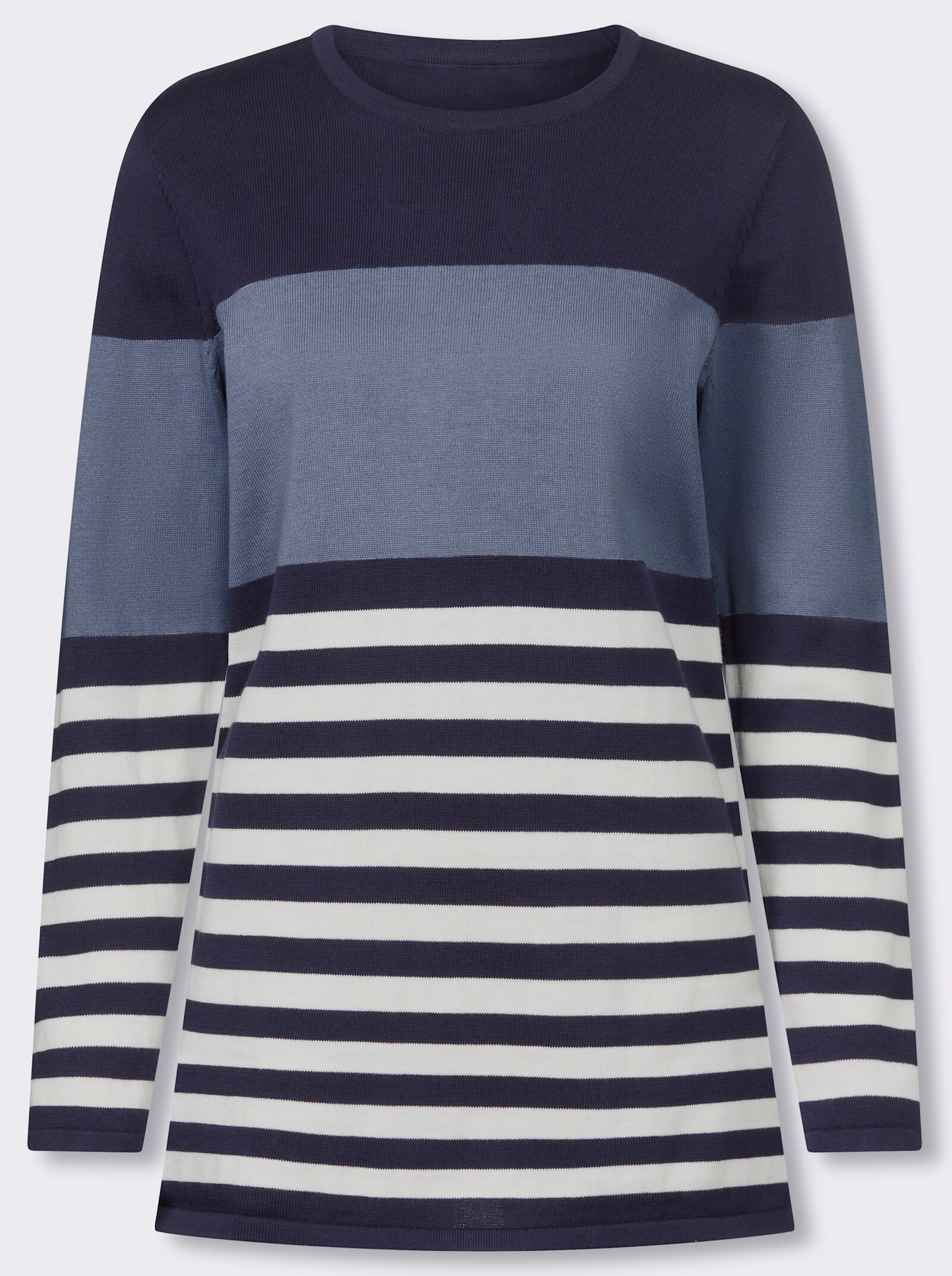Longpullover mit Streifen-Muster vorne - taubenblau-marine-geringelt