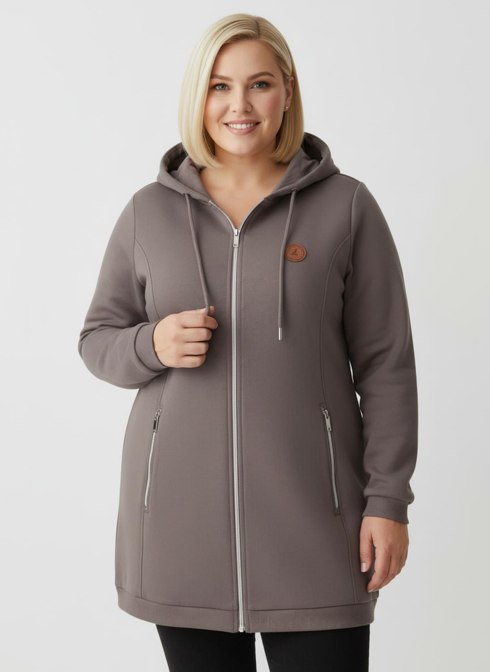 Sweatjacke in weich angerauter Qualität - dunkeltaupe