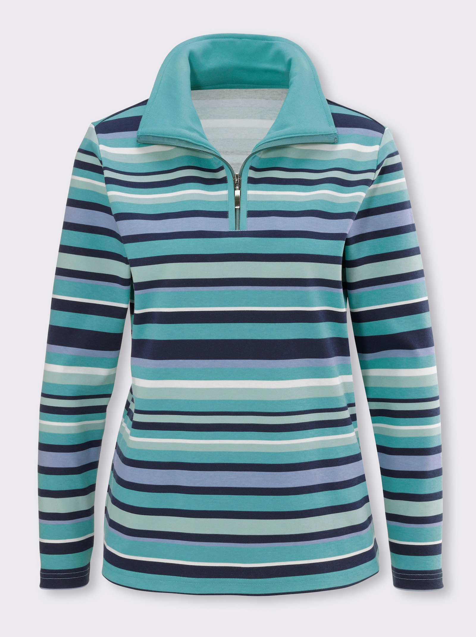 Sweatshirt mit Troyerkragen - marine-ozean-geringelt