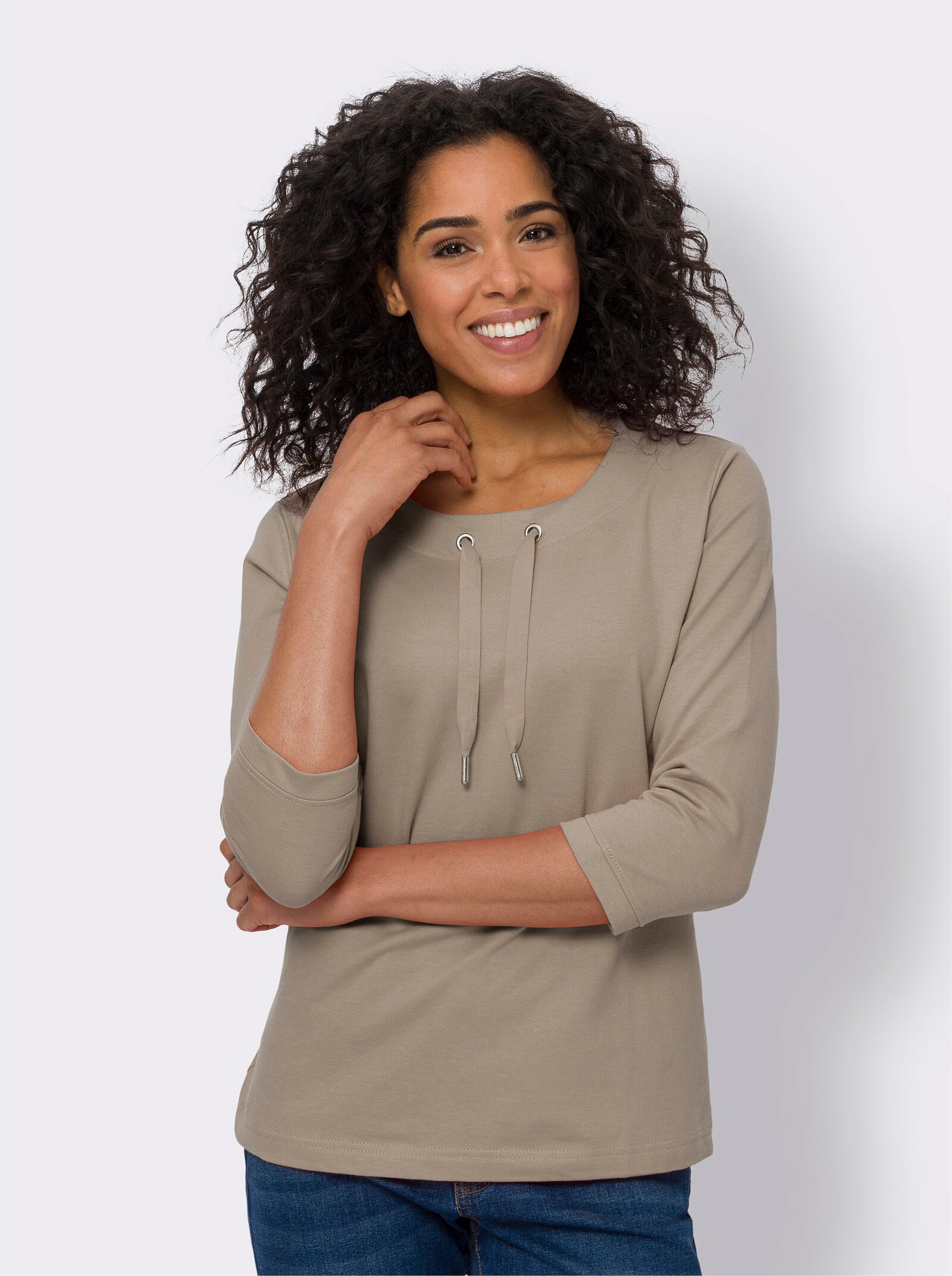  Sweatshirt met bindstrikjes bij de hals - sesam
