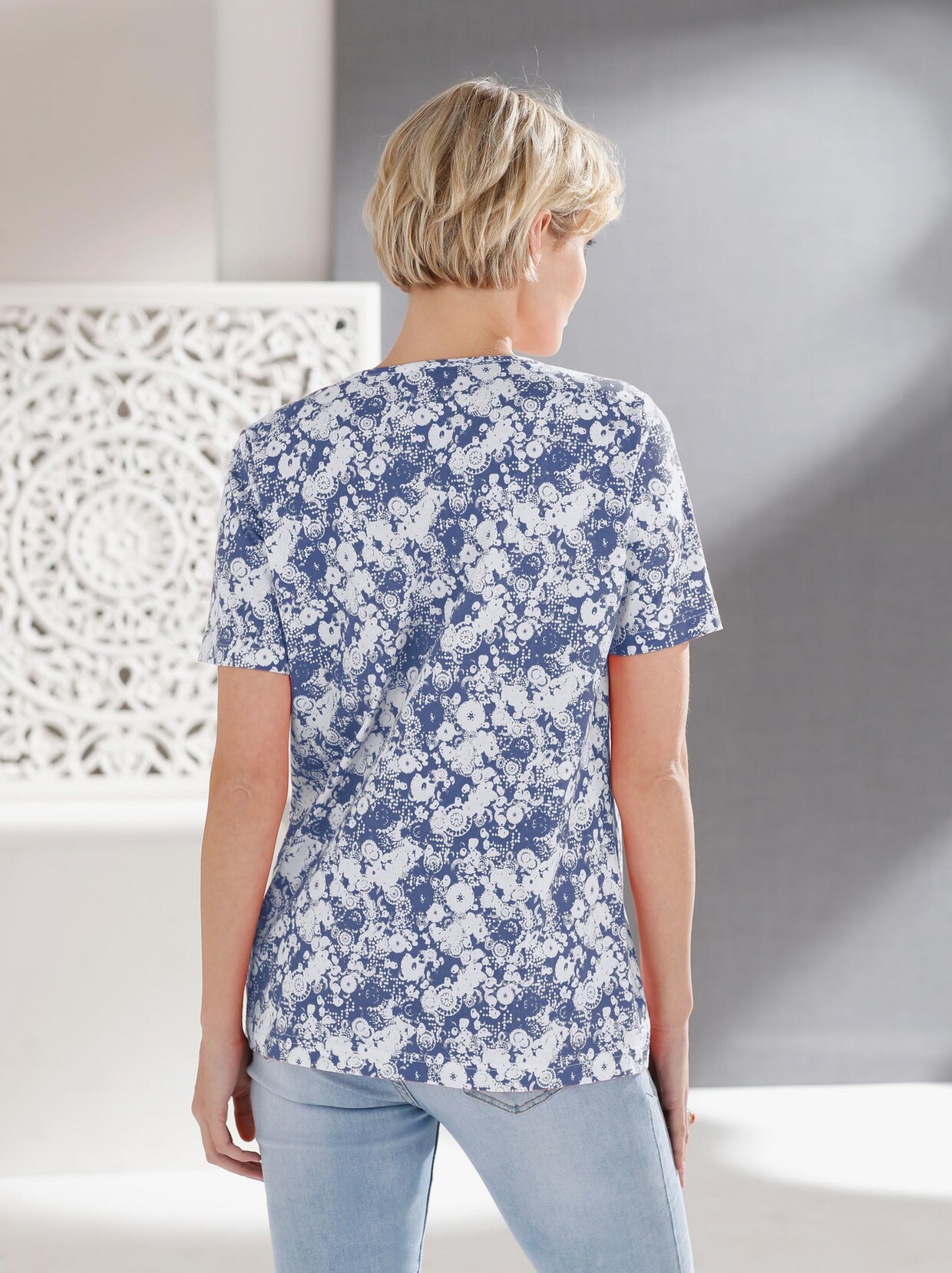 Print-Shirt - jeansblau-bedruckt