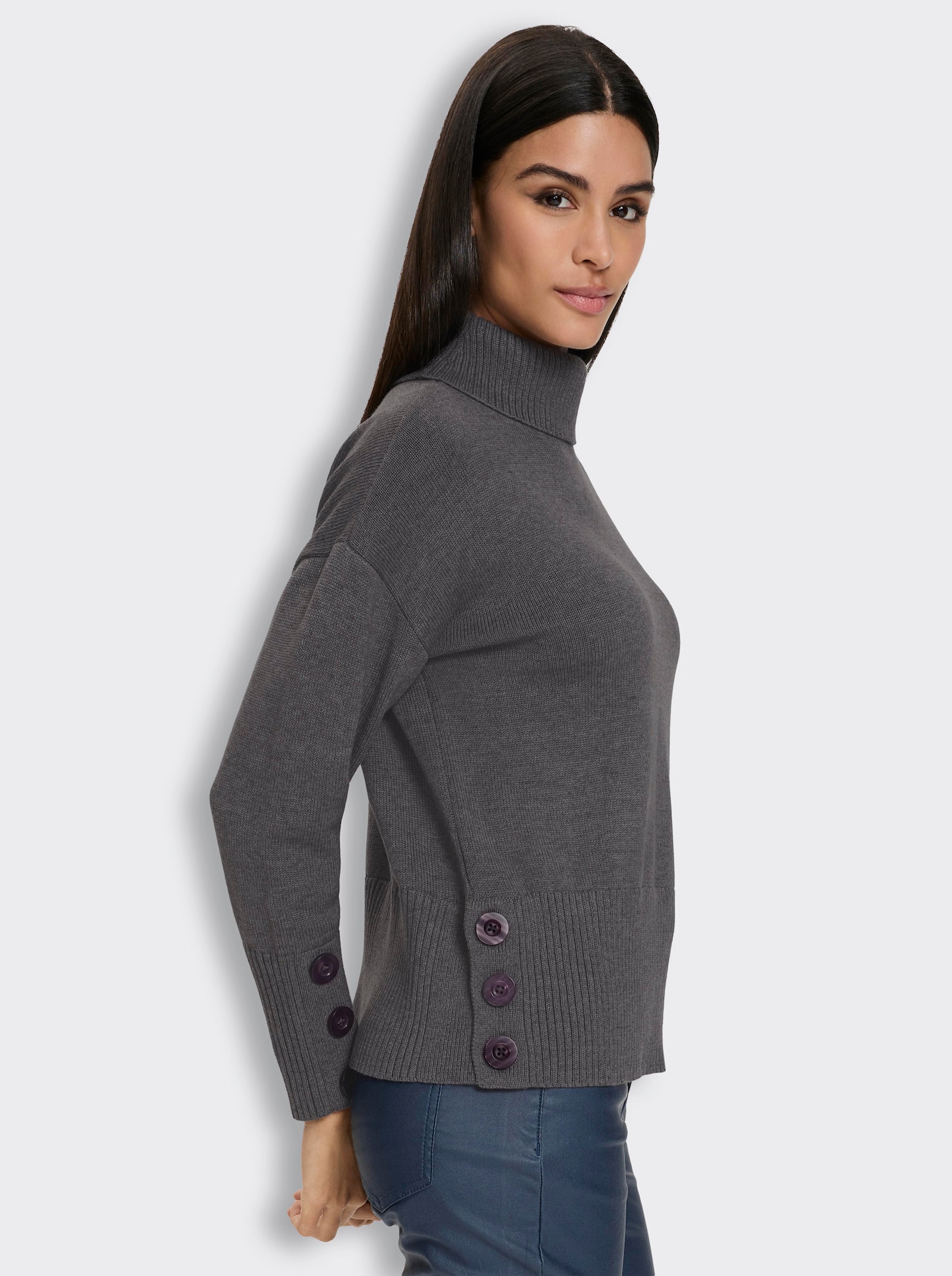 heine Rollkragenpullover mit Seitenschlitzen - anthrazit-meliert