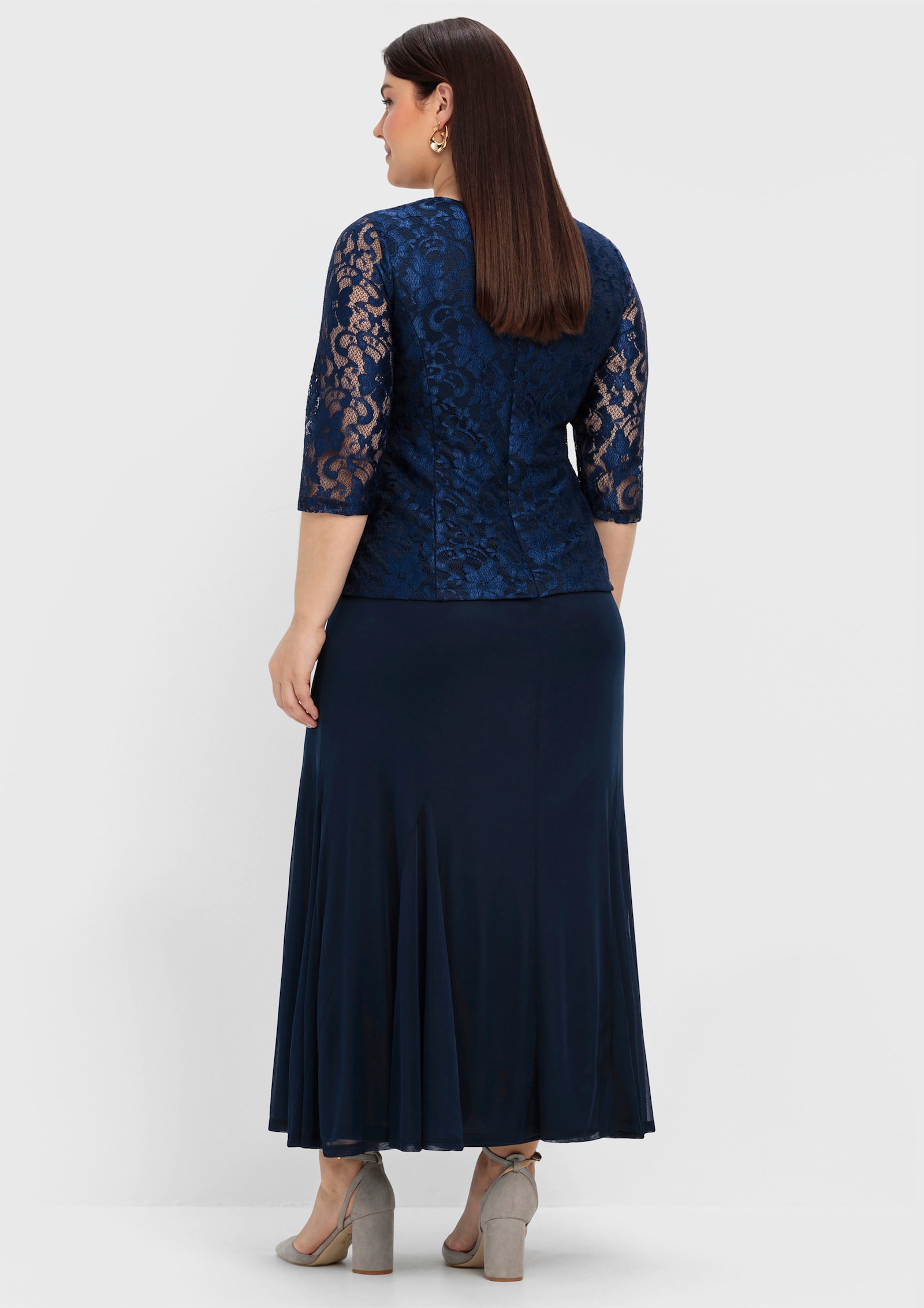 sheego Abendkleid mit Spitze und Mesh - marine