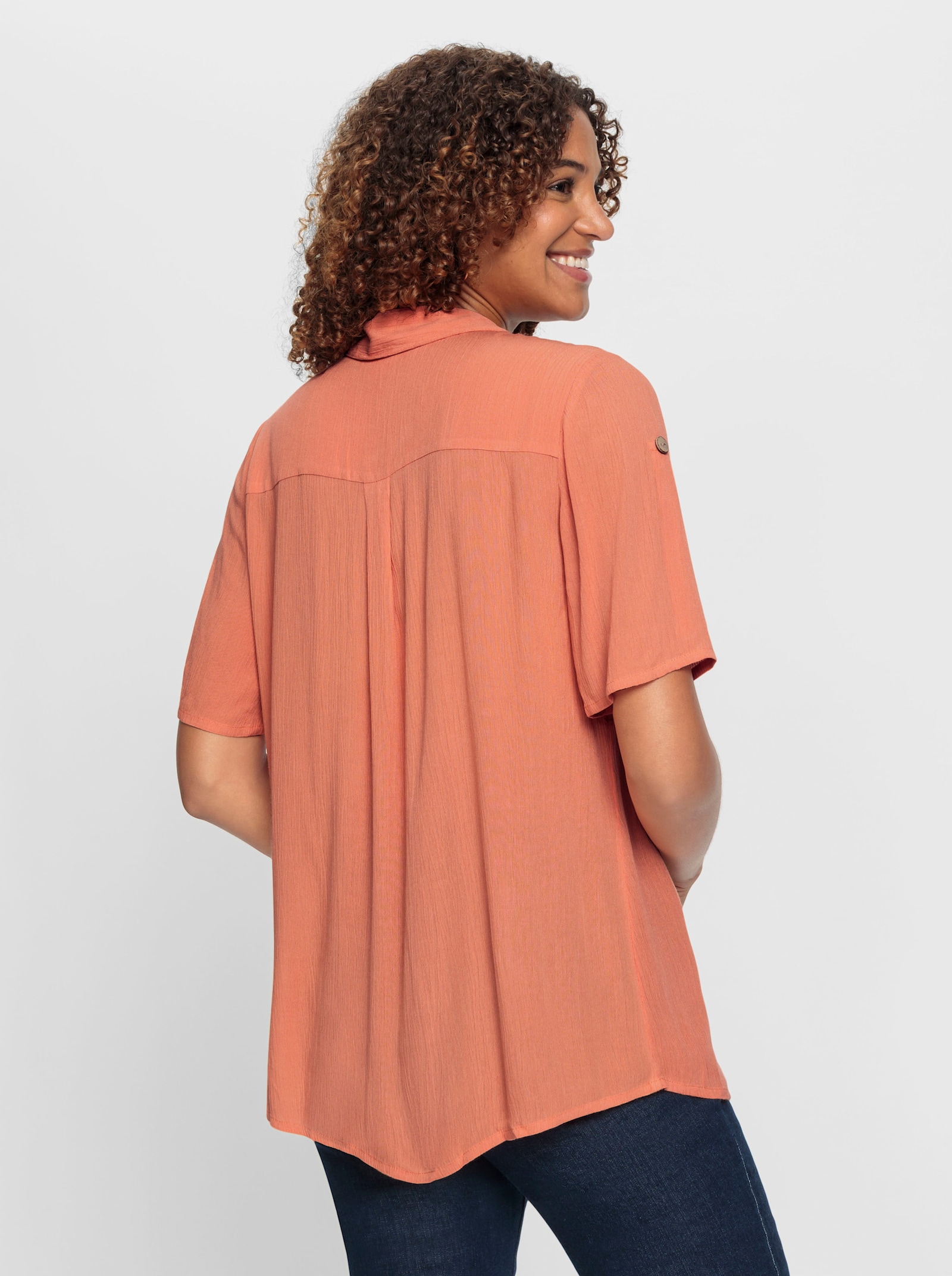 Schlupfbluse mit kurzen, krempelbaren Ärmeln - papaya