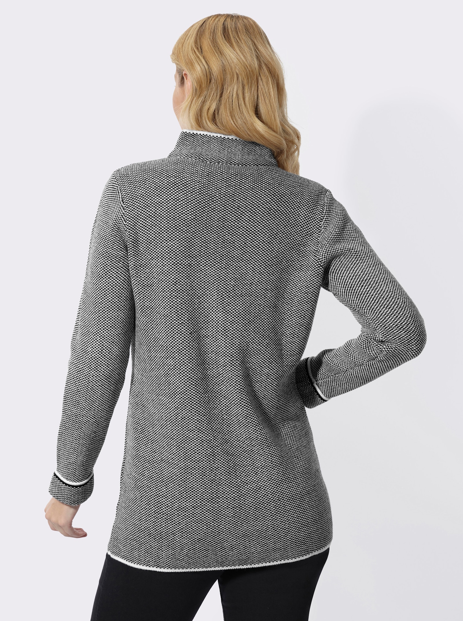 Longstrickjacke in Salz- & Pfeffer-Optik - ecru-schwarz-gemustert