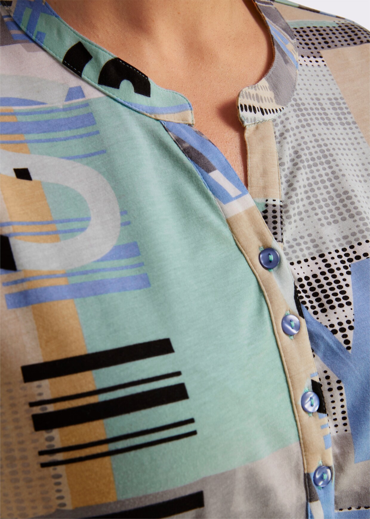 Kurzarmshirt im Baumwoll-Modal-Mix - bleu-sand-bedruckt