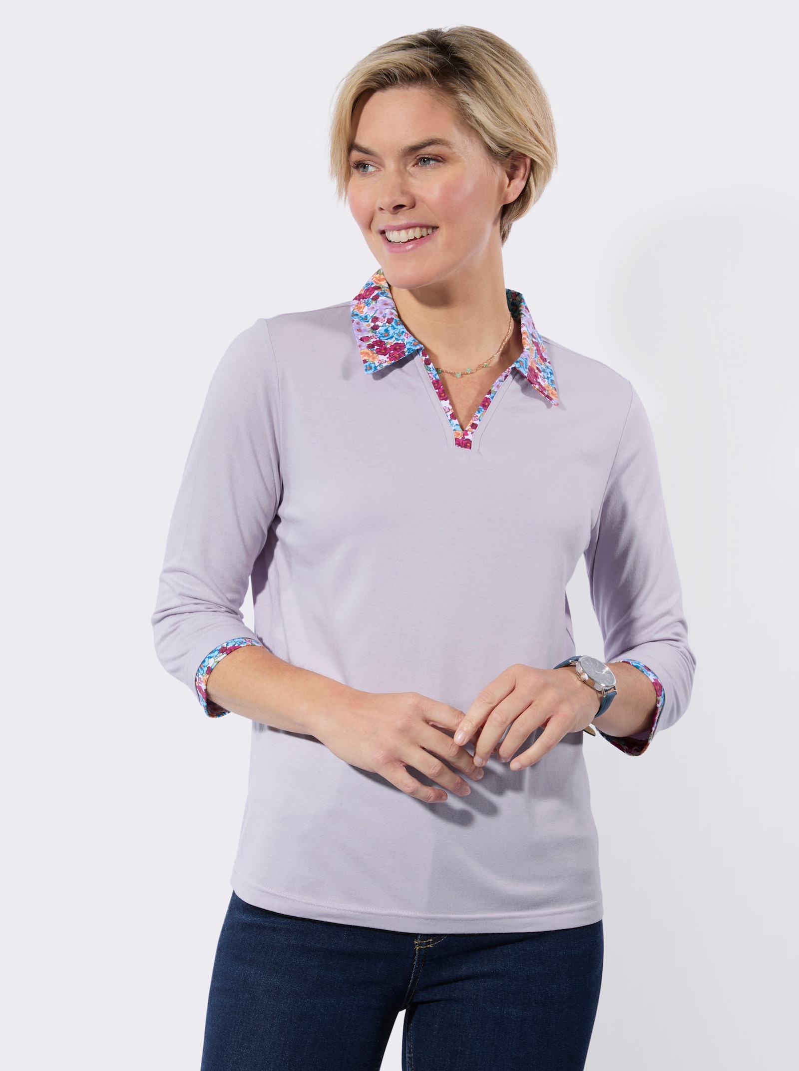 Poloshirt mit vielen Details - flieder