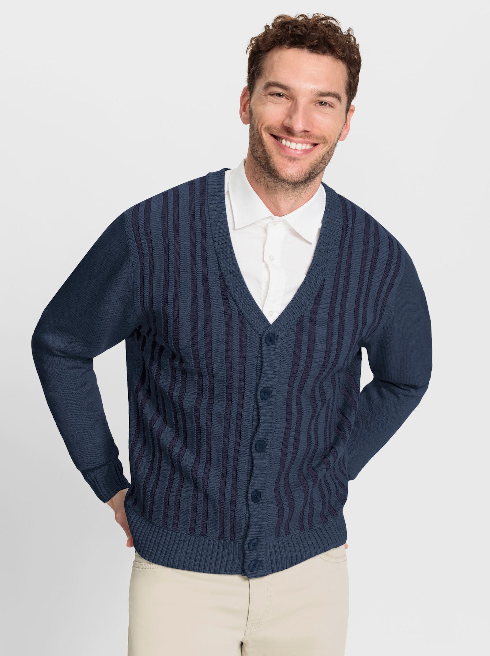 Marco Donati Vest met tweekleurig structuurpatroon voor - donkerblauw/marine gedessineerd