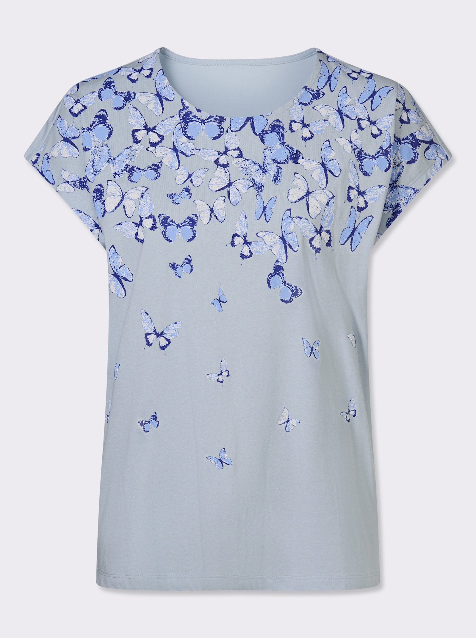 Kurzarmshirt mit Schmetterlingsdruck - hellblau-royalblau