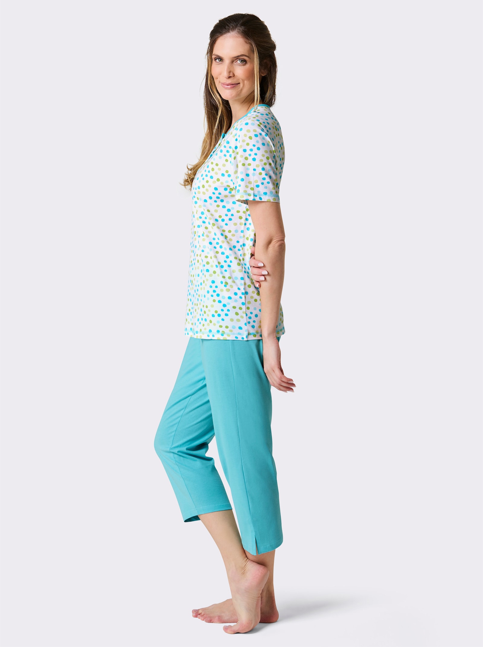 Comtessa Capripak - wit/turquoise bedrukt