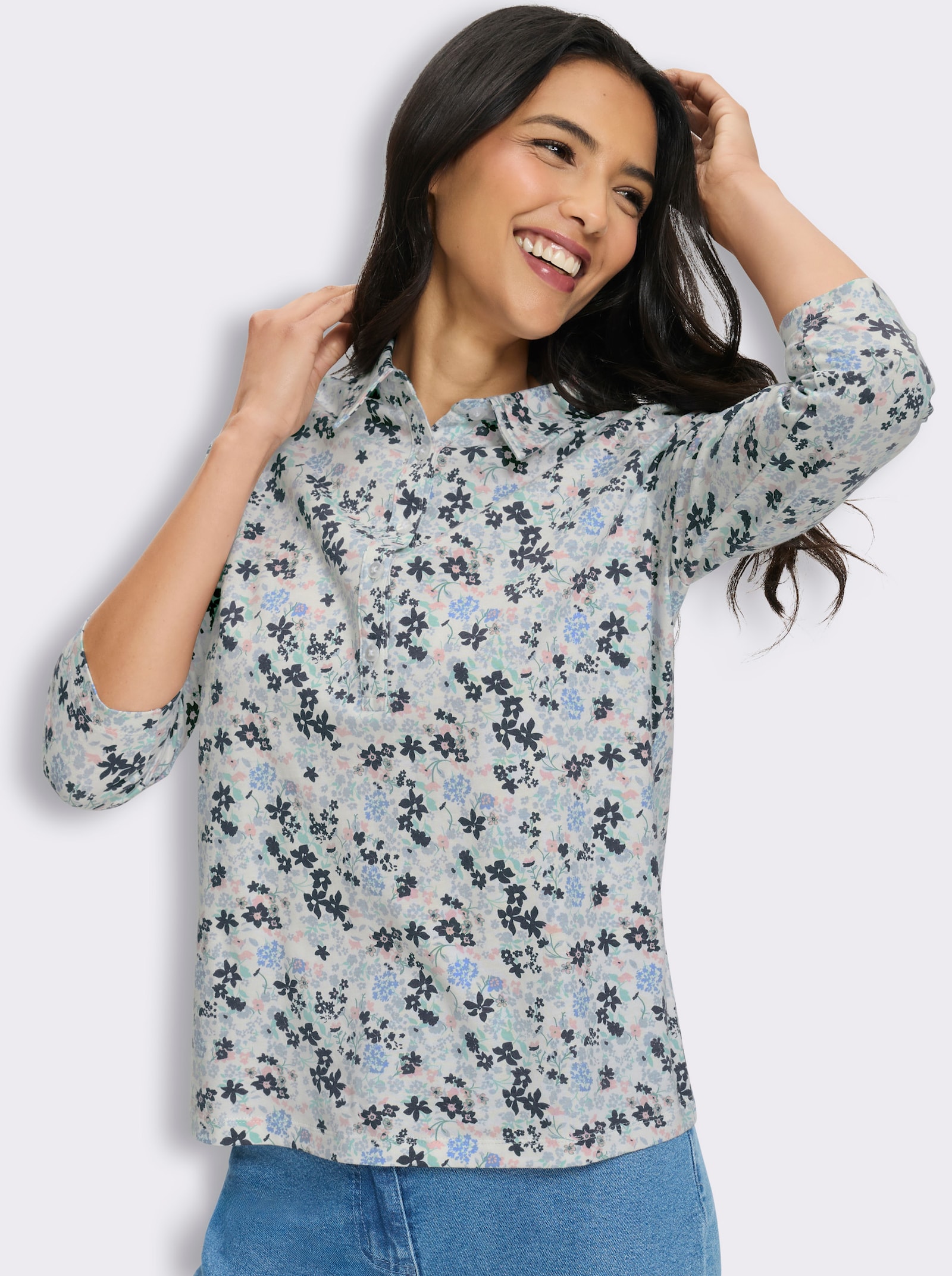 Poloshirt mit Minimalprint - jade-dunkelblau-bedruckt