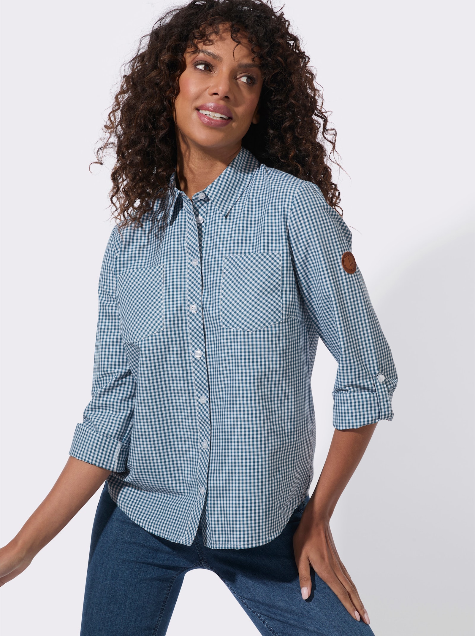  Karobluse mit Brusttaschen - topas-weiß-kariert