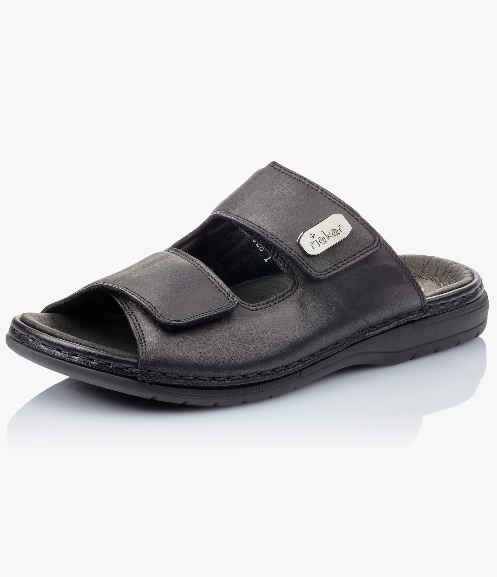Rieker Pantolette mit Klettverschlüssen, Leder - schwarz