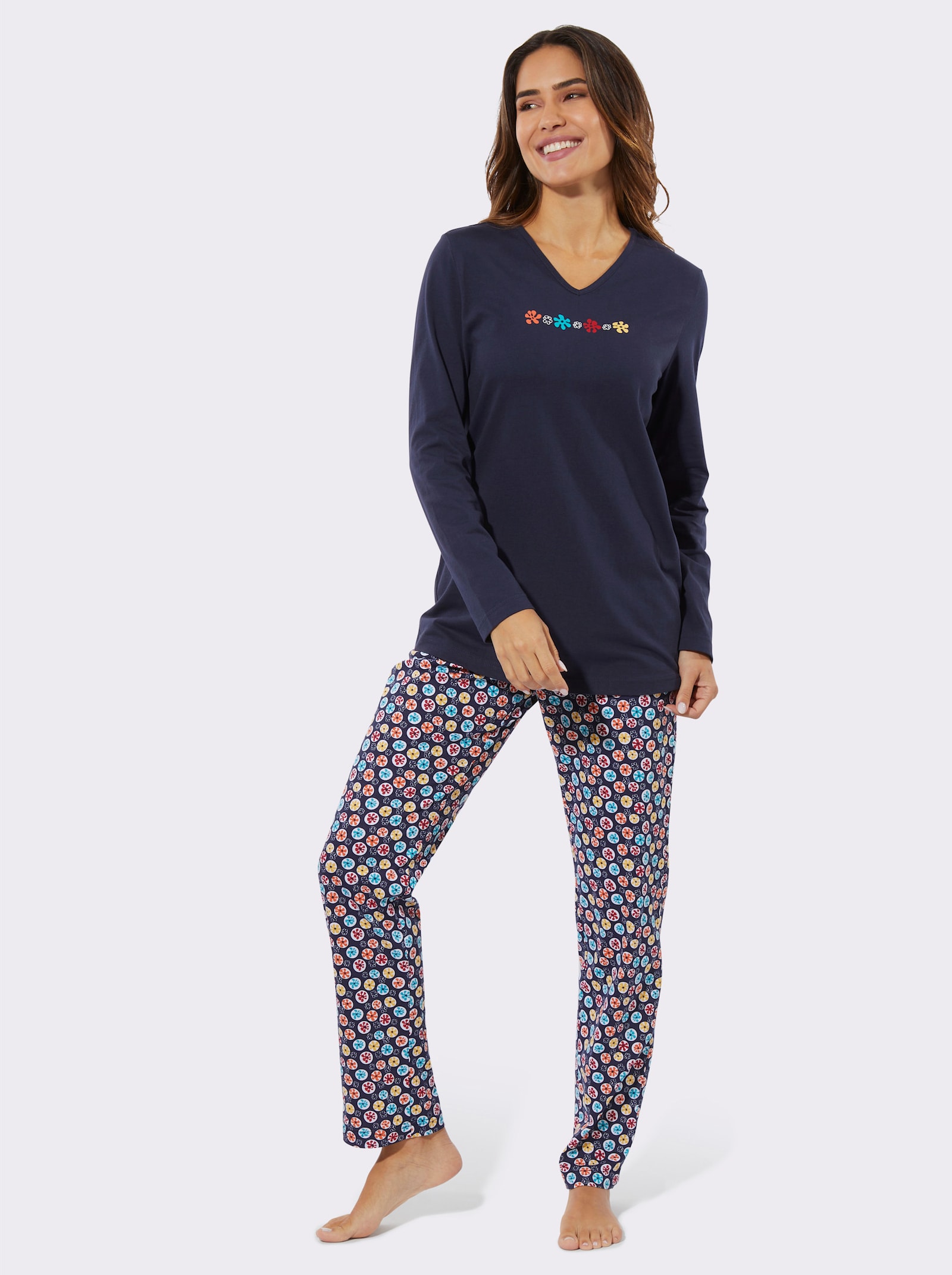 Pyjamas med blomtryck - marin, tryckt