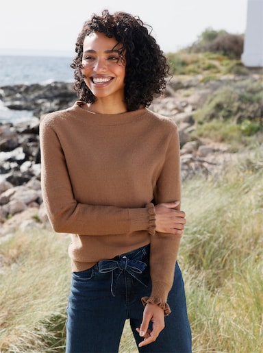 heine Pullover mit Rüschen - braun