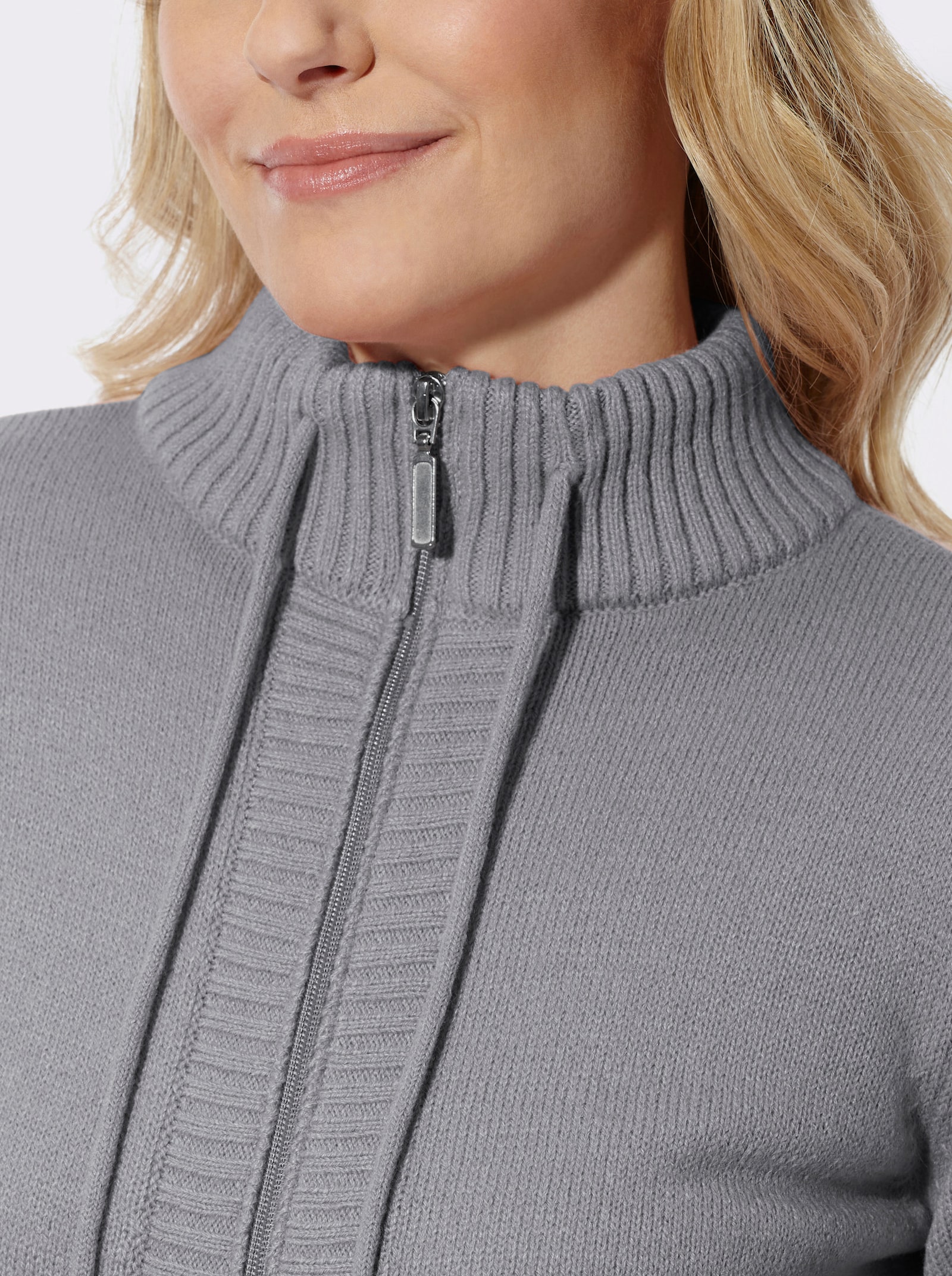 Strickjacke mit Reißverschluss - steingrau-meliert