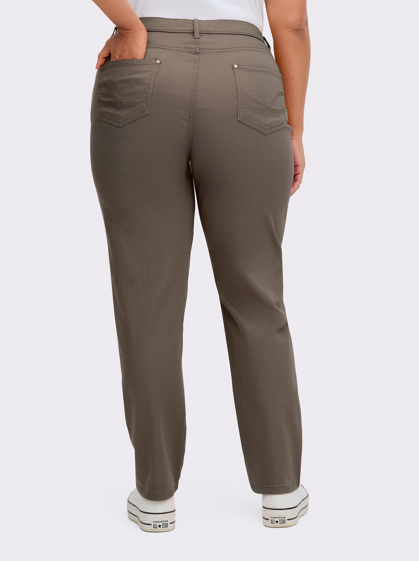 5-Pocket-Jeans mit bestickten Gesäßtaschen - taupe