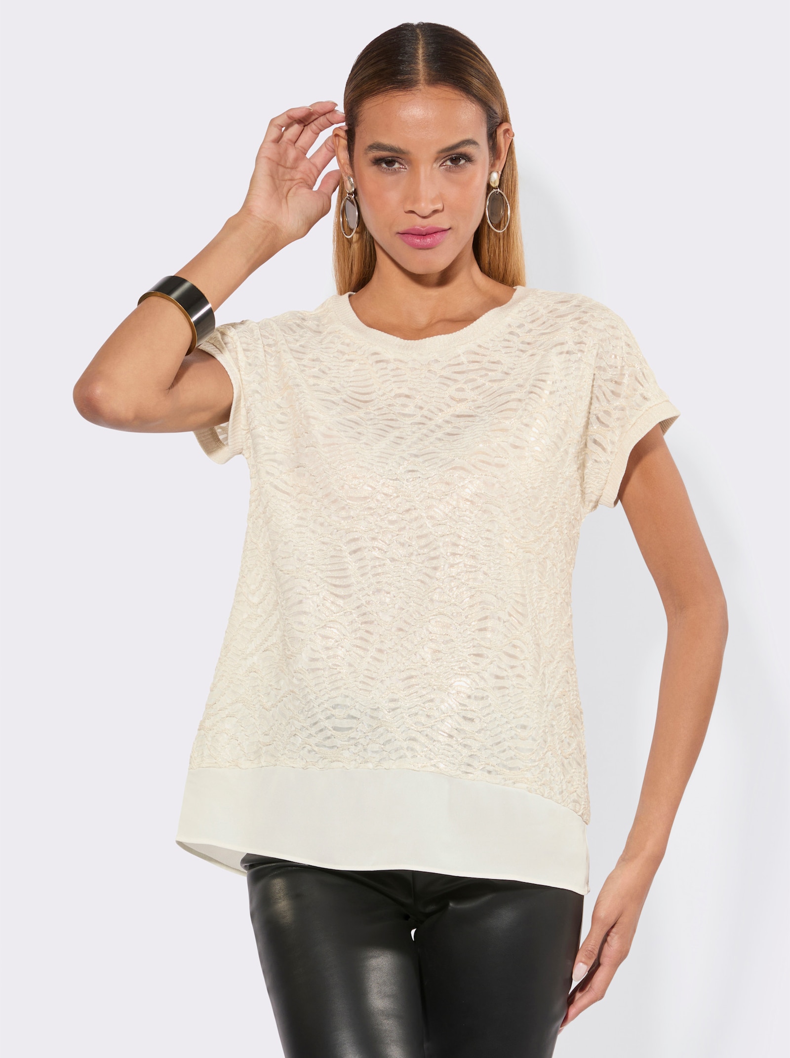 Longshirt im Lagenlook - champagner-goldfarben