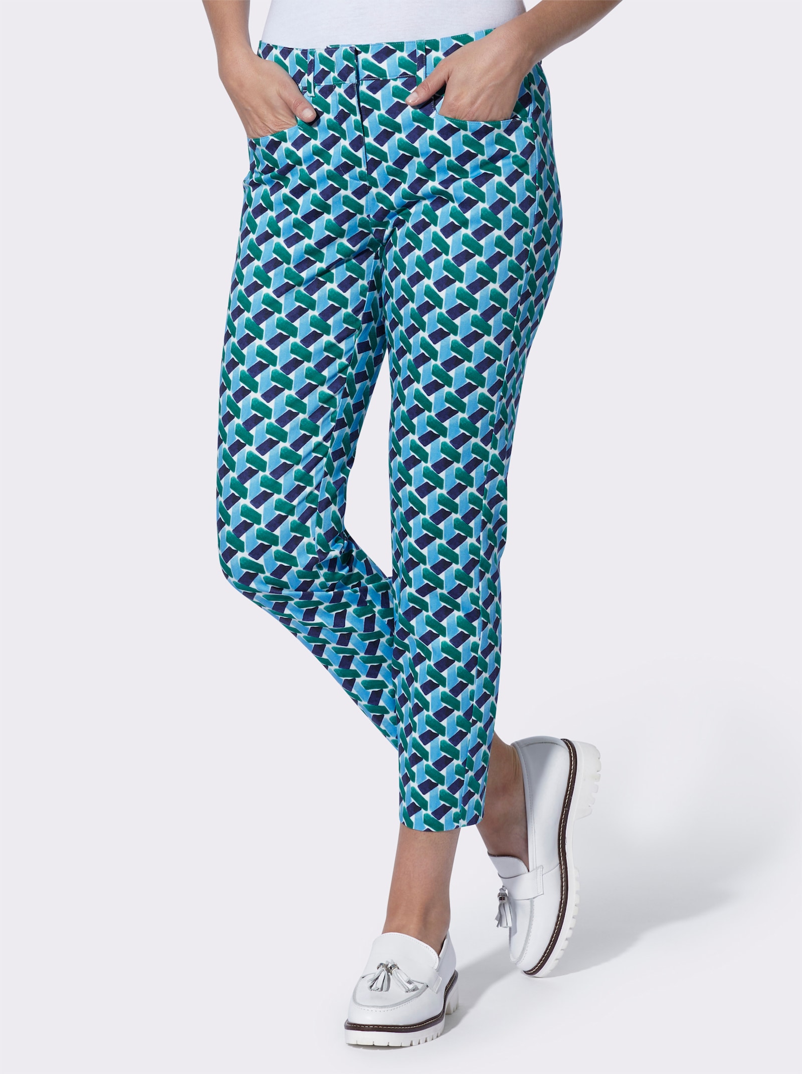 heine Pantalon imprimé avec motif graphique - bleu ciel-vert imprimé