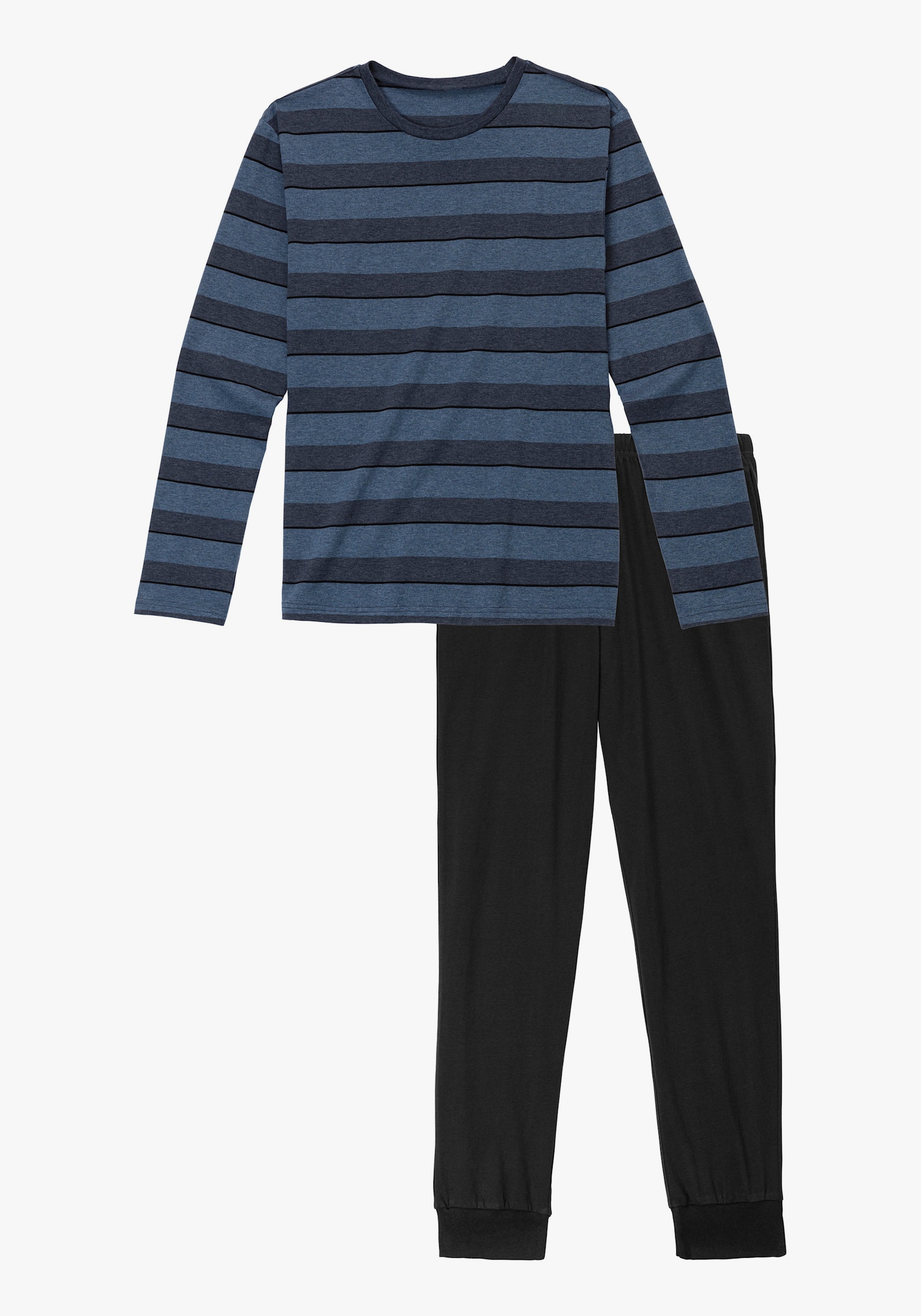 H.I.S Pyjama - blau-meliert-gestreift, schwarz
