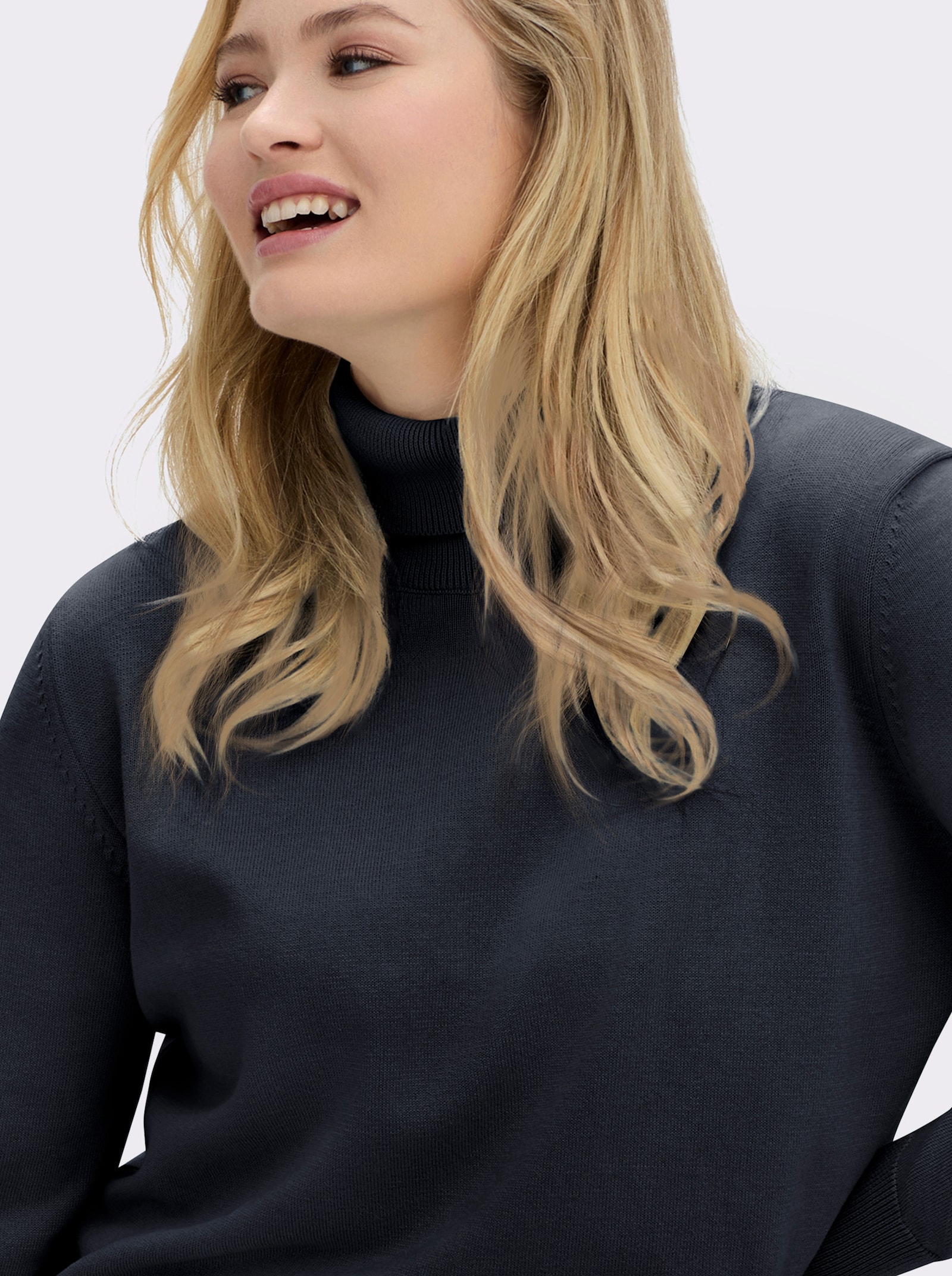 Rollkragenpullover aus reiner Baumwolle - marine