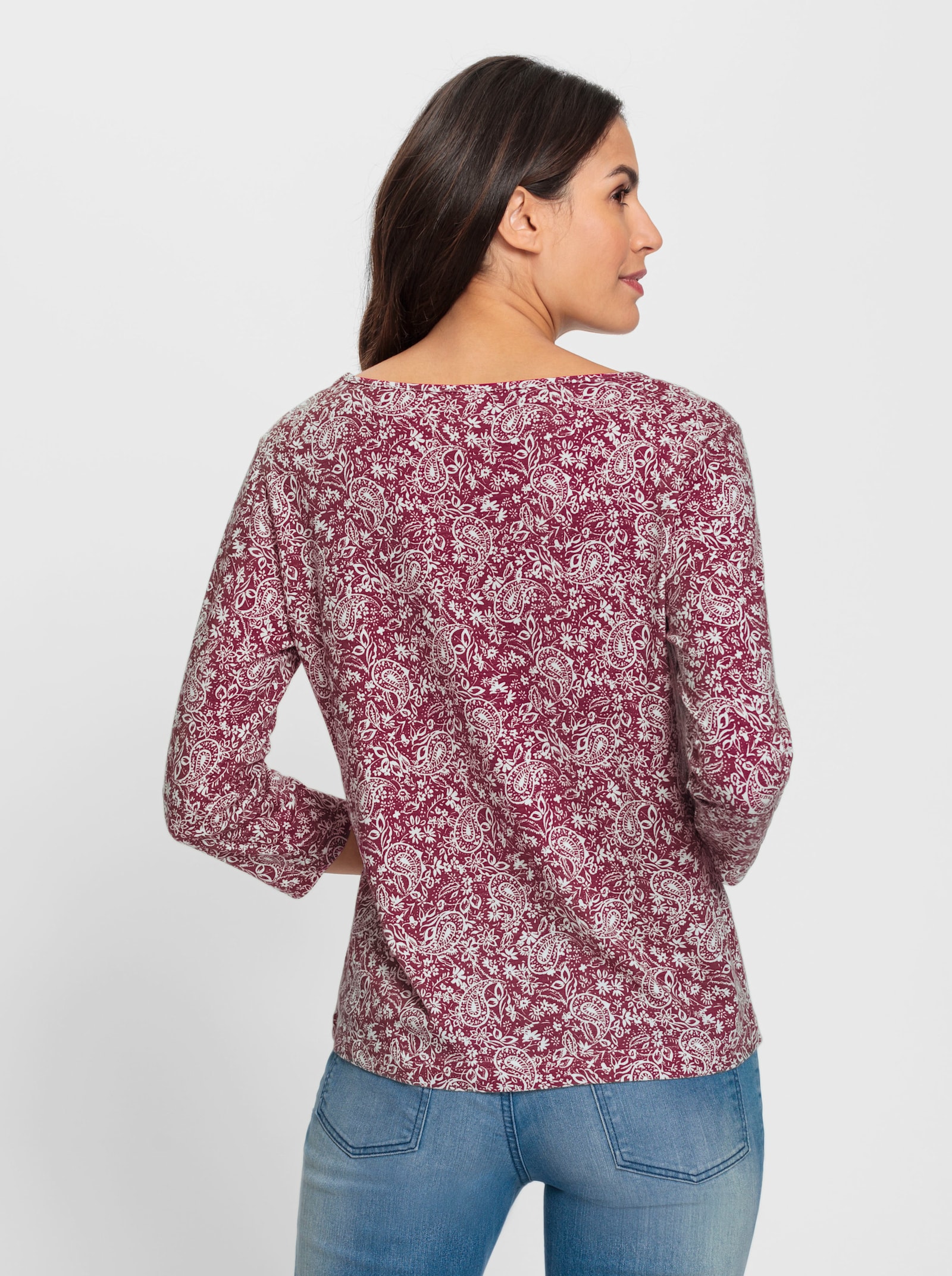 Print-Shirt mit Ausschnitt mit Schlitz - bordeaux-bedruckt