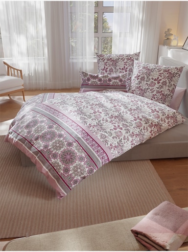 wäschepur Bettwäsche - weiß-rosé-bedruckt