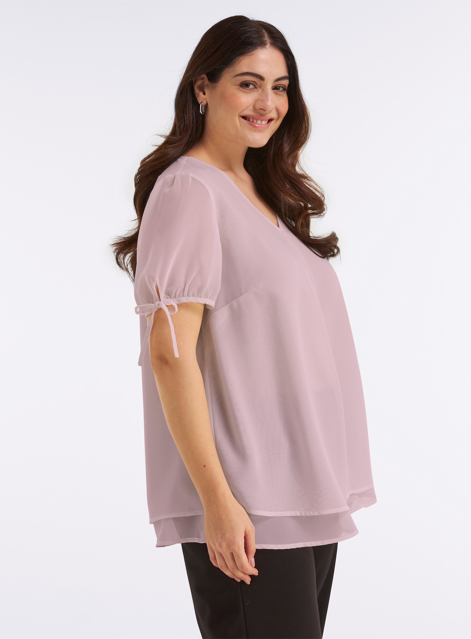 sheego Tunika mit Schleifendetails an den Ballonärmeln - rosé