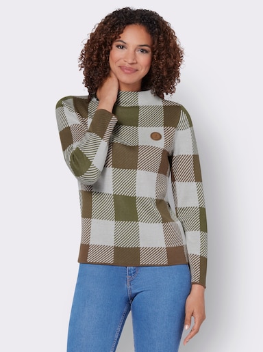 Pullover - oliv-ecru-gemustert