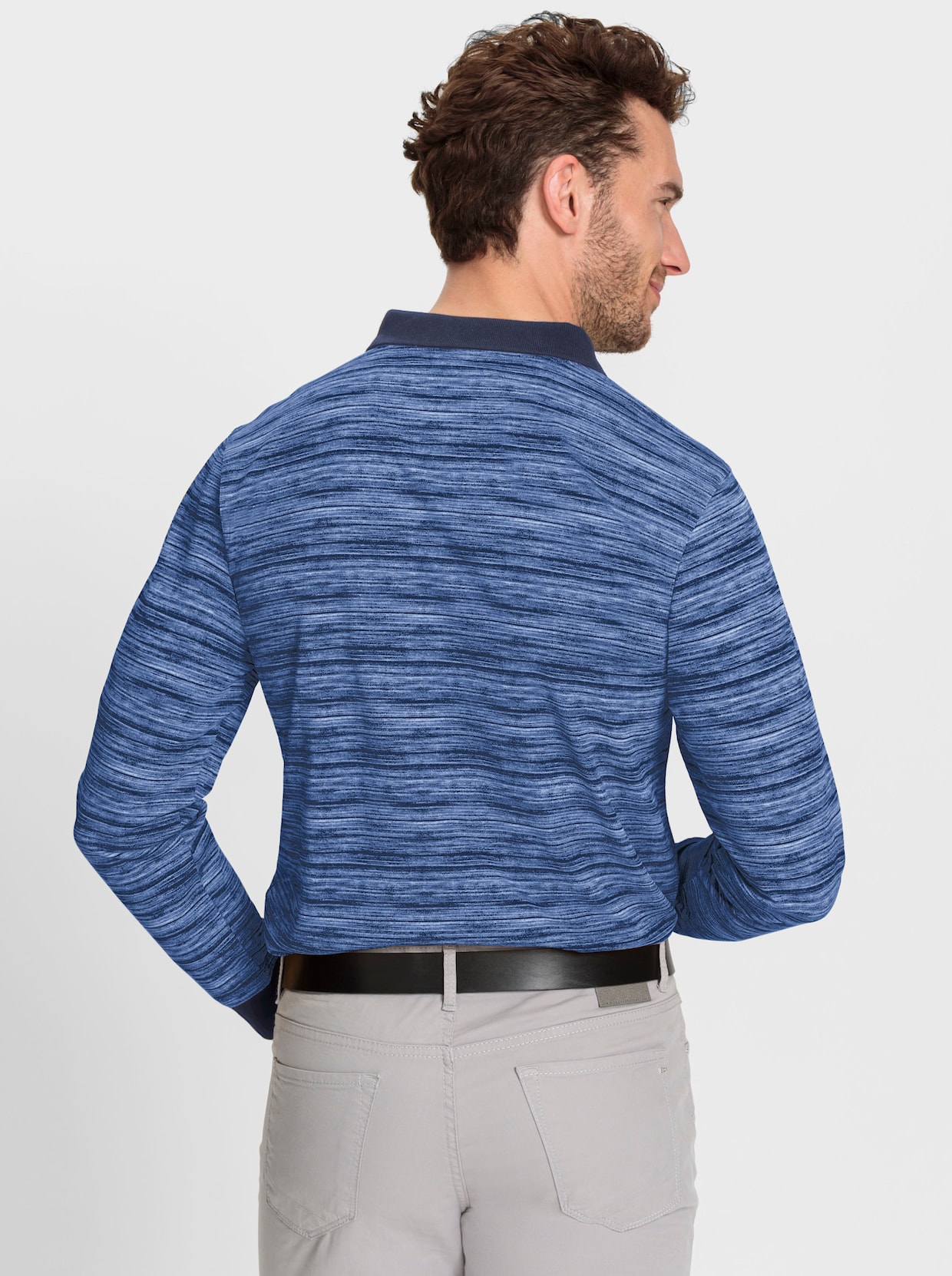 Hajo Poloshirt met lange mouwen - marine gemêleerd