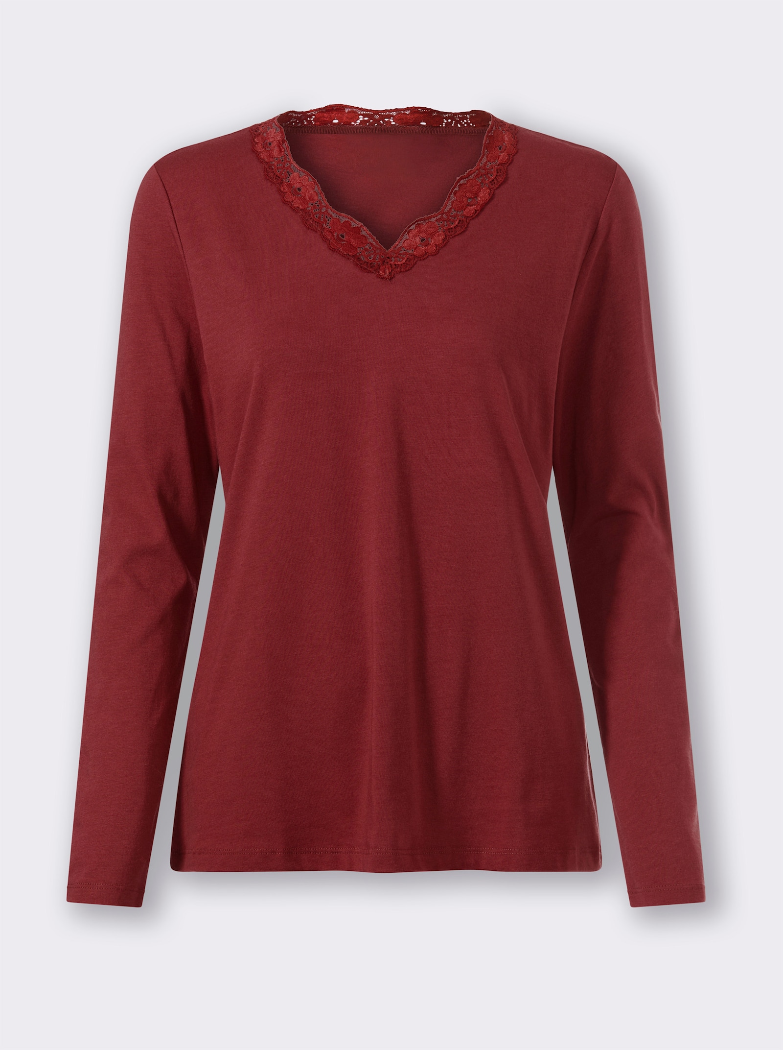 heine Langarmshirt mit Spitze - dunkelrot